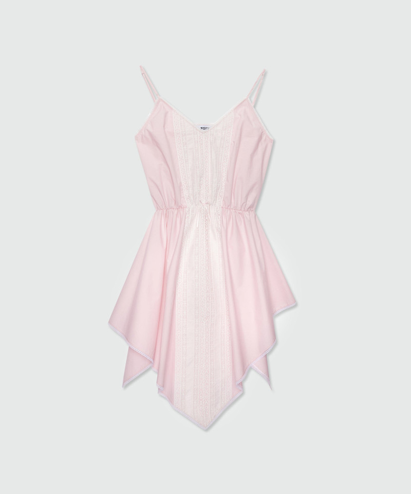 Pink cotton poplin slip dress with lace inserts 1