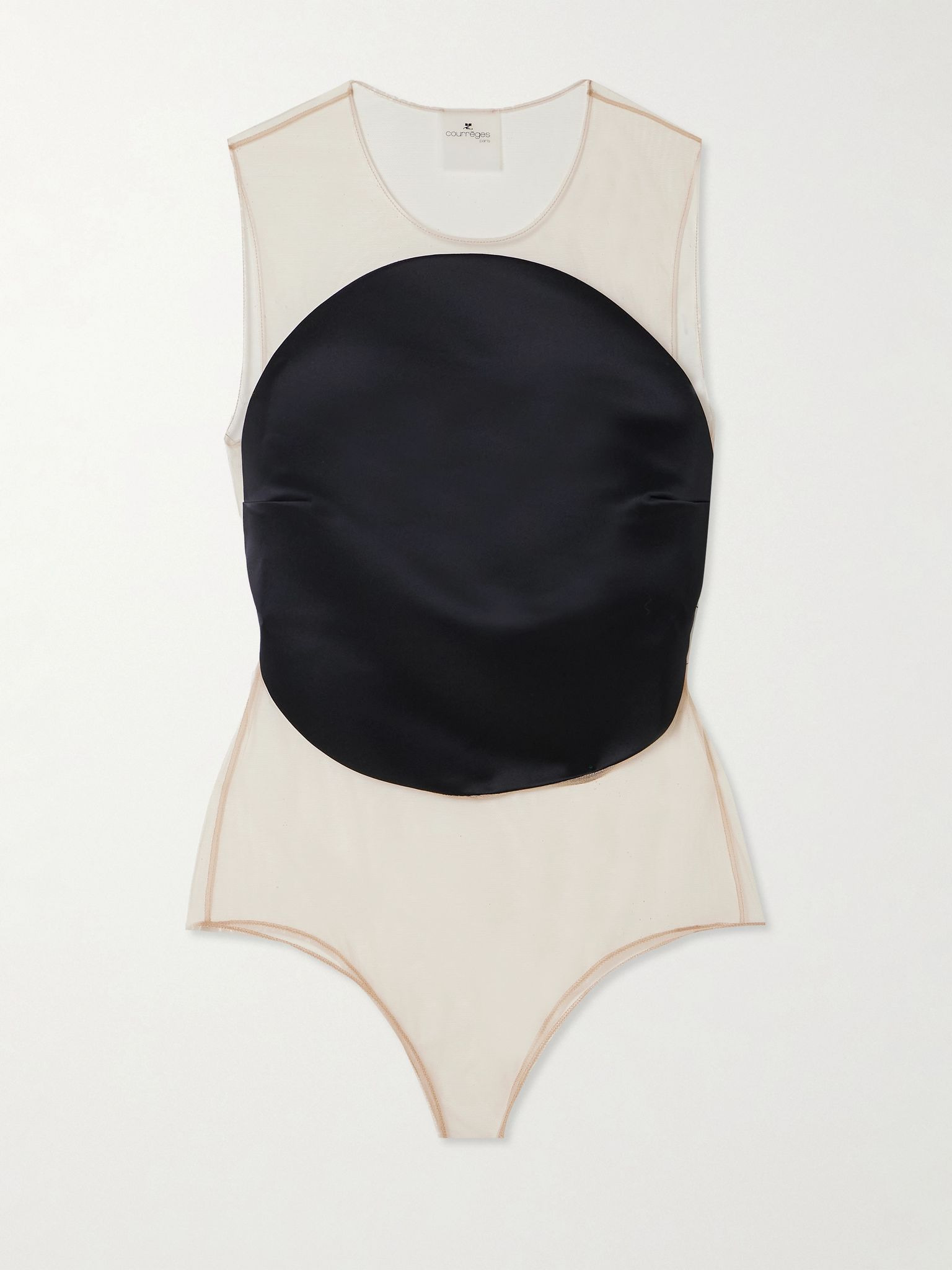 Illusion mesh and duchesse-satin bodysuit Black - 1