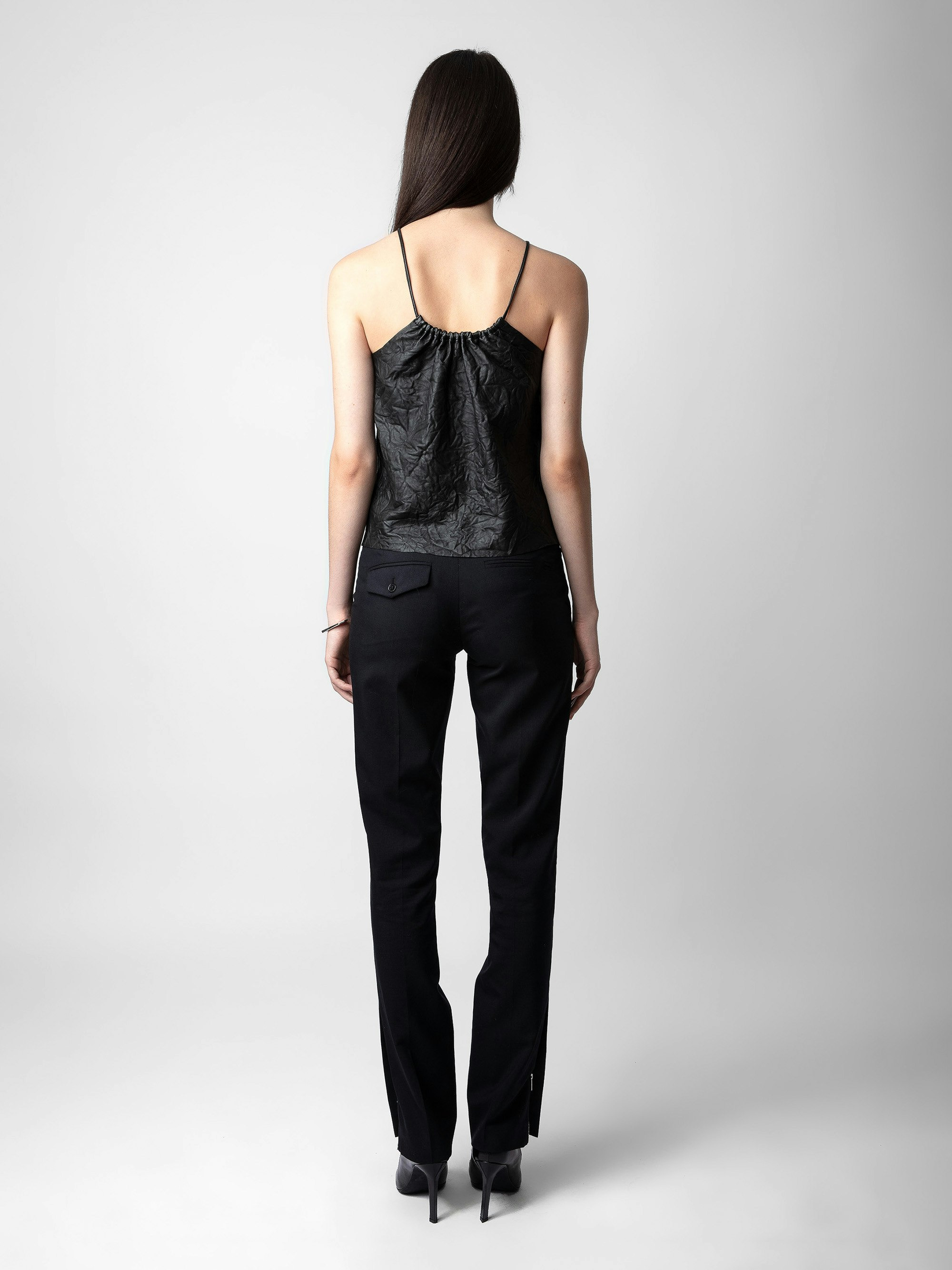 Cidonie Crinkled Leather Top - 3