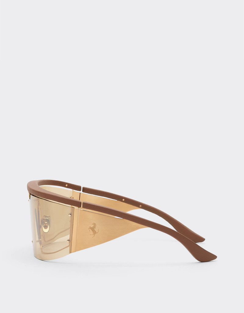 Limited Edition Ferrari metal and leather sunglasses with gold mirroredlens 5