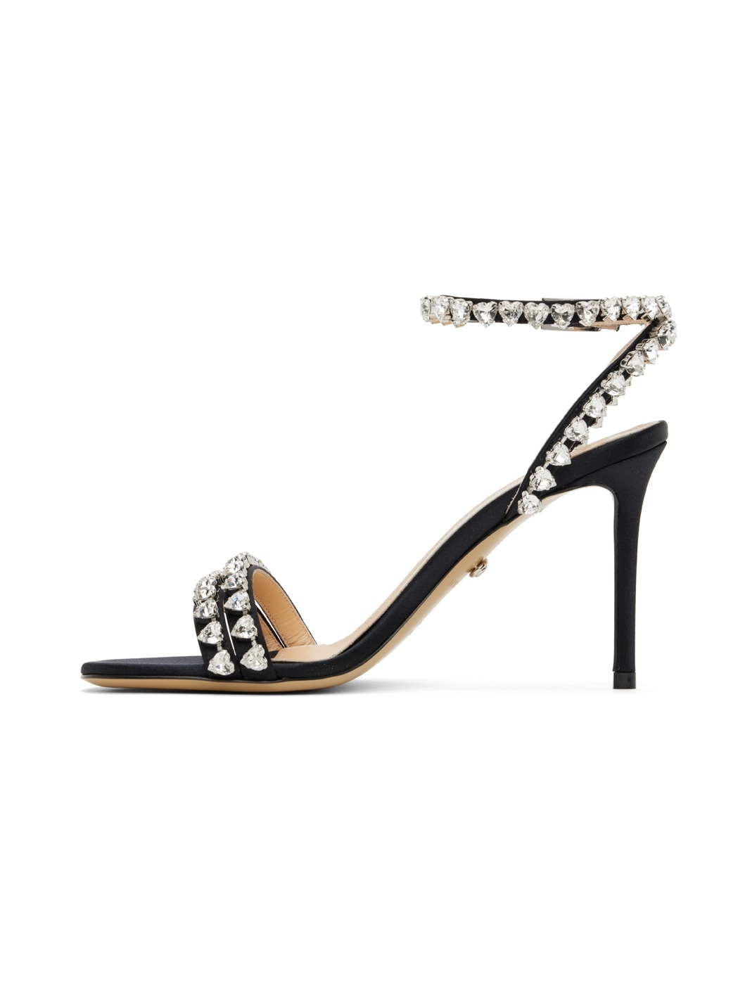 Black Audrey Crystal Satin Sandals - 3