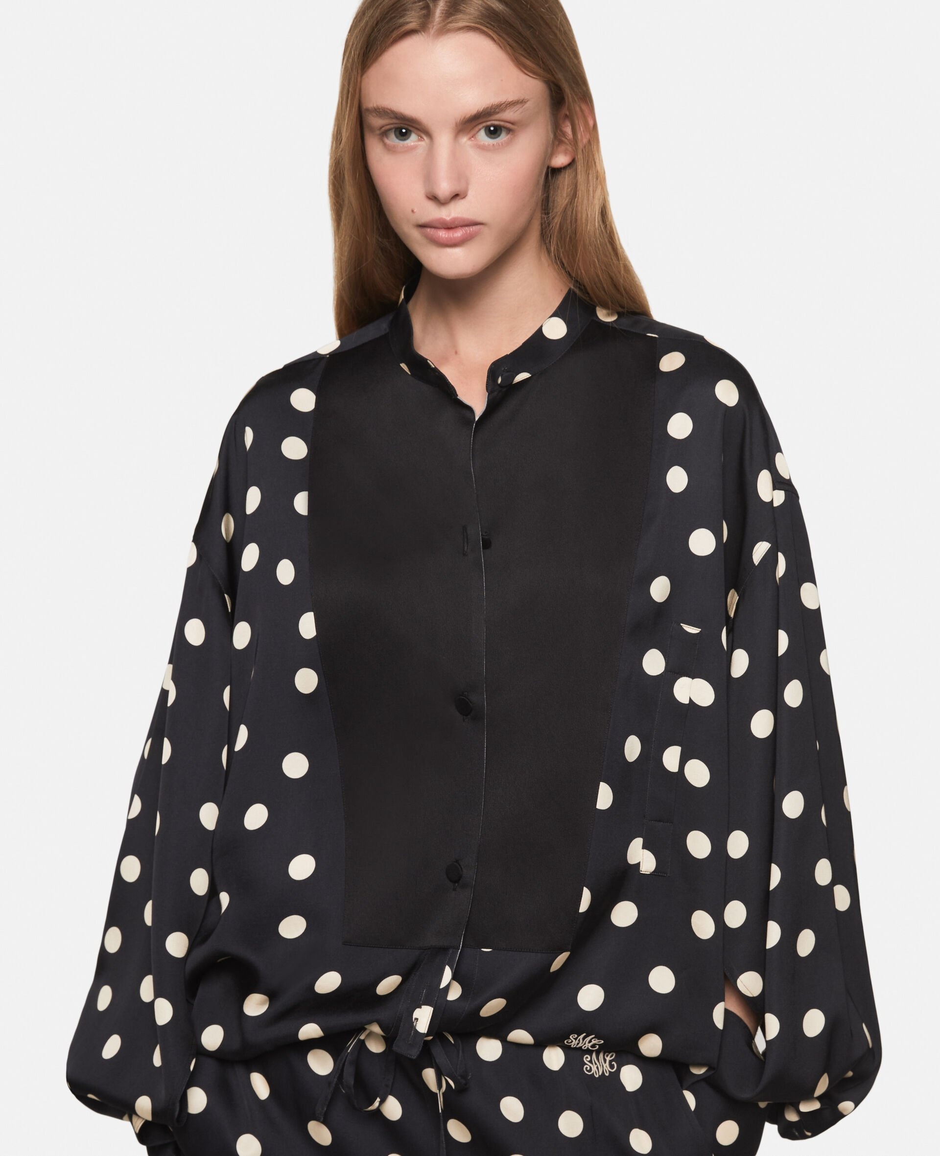 Oversized Polka Dot Tuxedo Shirt - 4