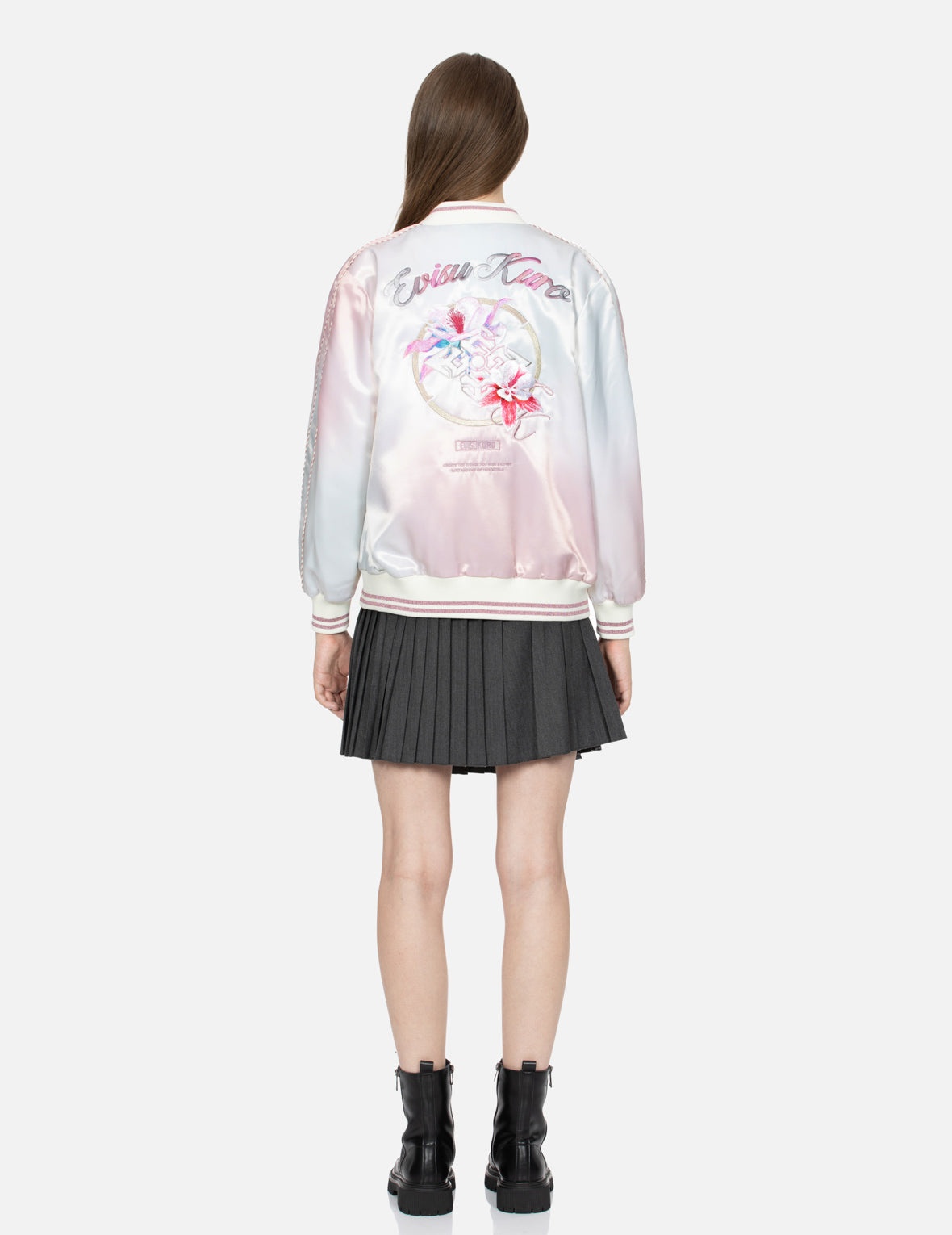 Floral Kamon Embroidery Oversized Souvenir Jacket - 5