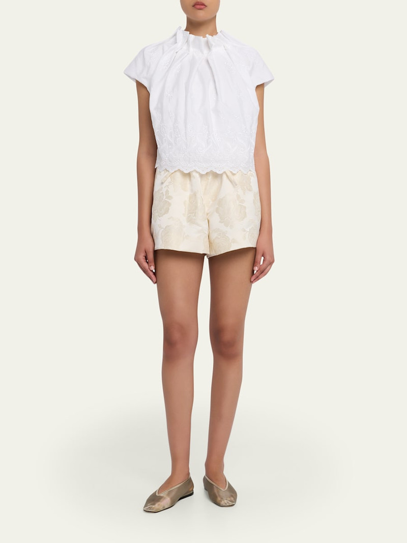 Simone Rocha Eyelet Embroidered Sculpted-Neck Cap-Sleeve Top outlook