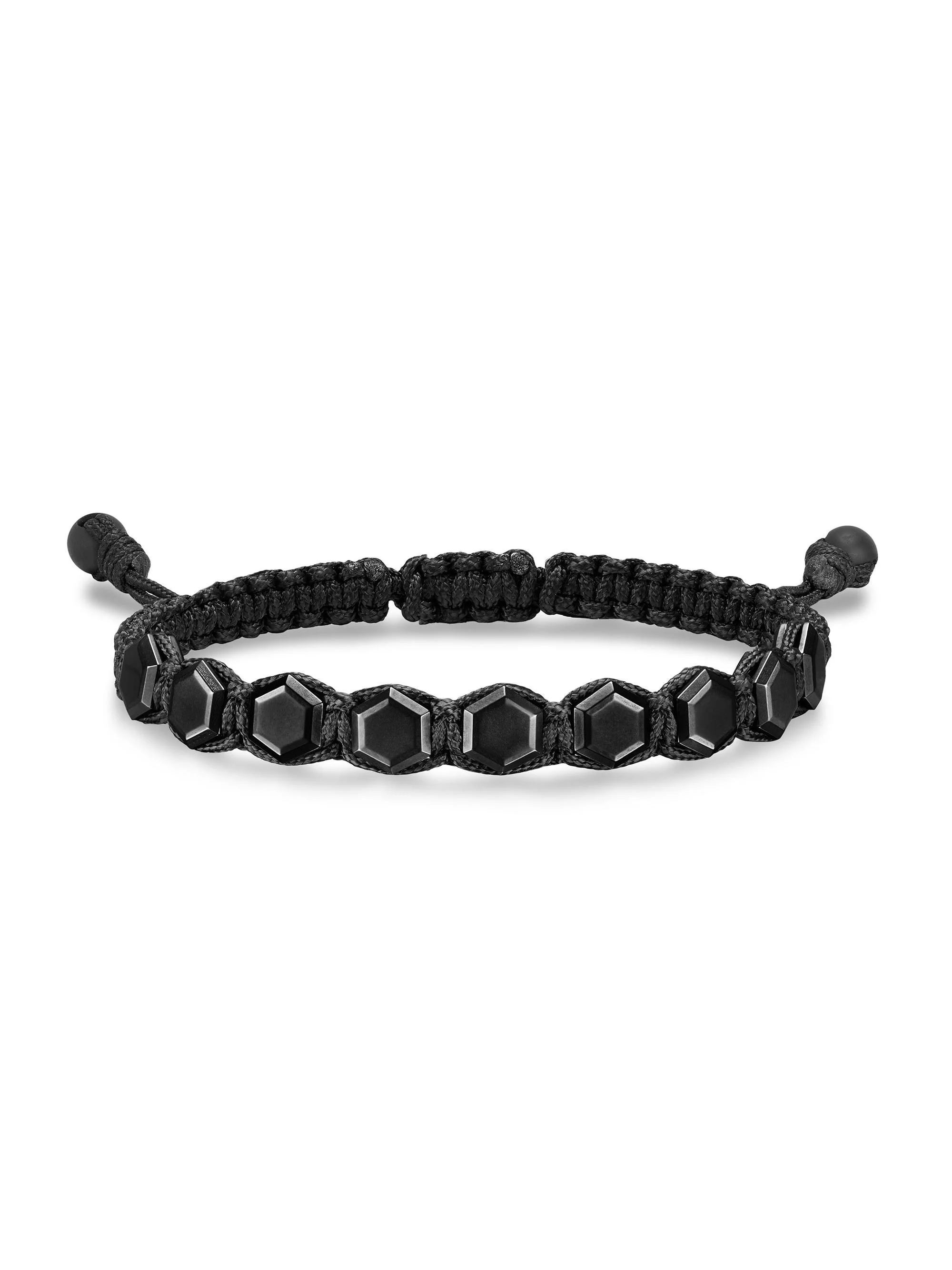 Men's Faceted Woven Bracelet in Black Titanium - Black Onyx - 1