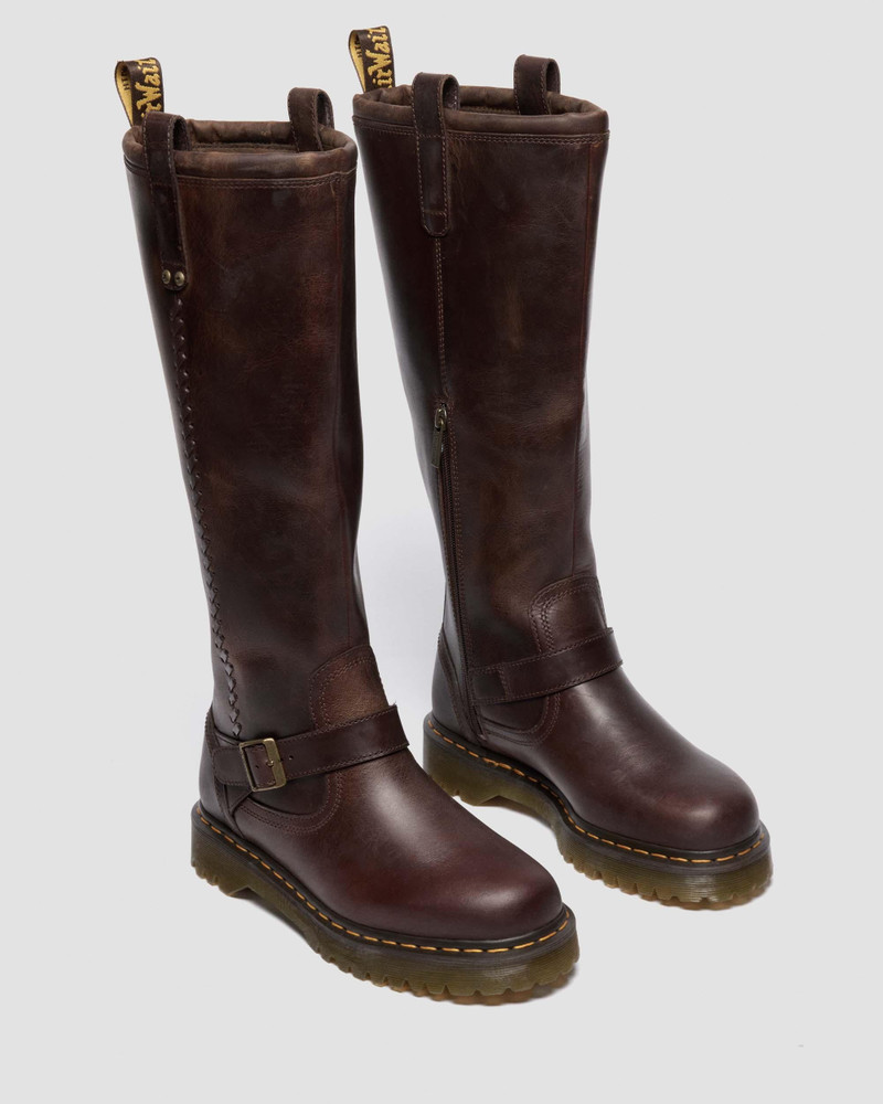 Anistone Knee High Crazy Horse Leather Biker Boots 5