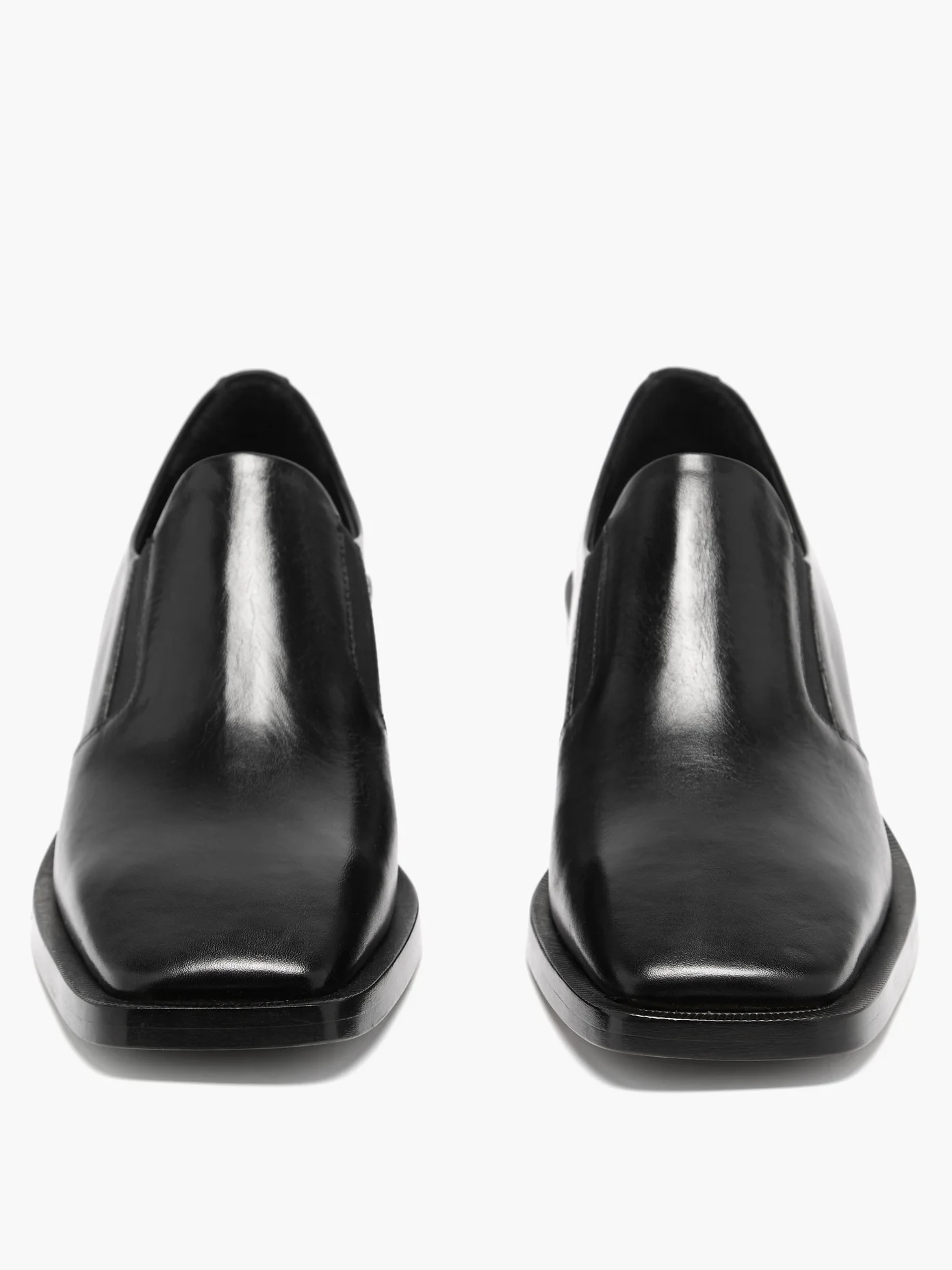 Square-toe block-heel leather loafers - 5