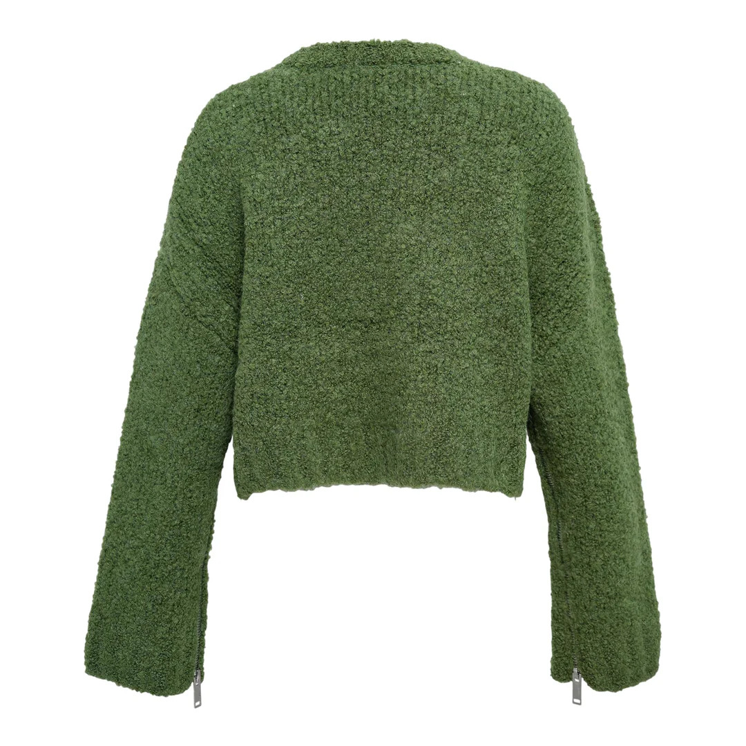 Boucle Zipper Crewneck Knit Top - 2