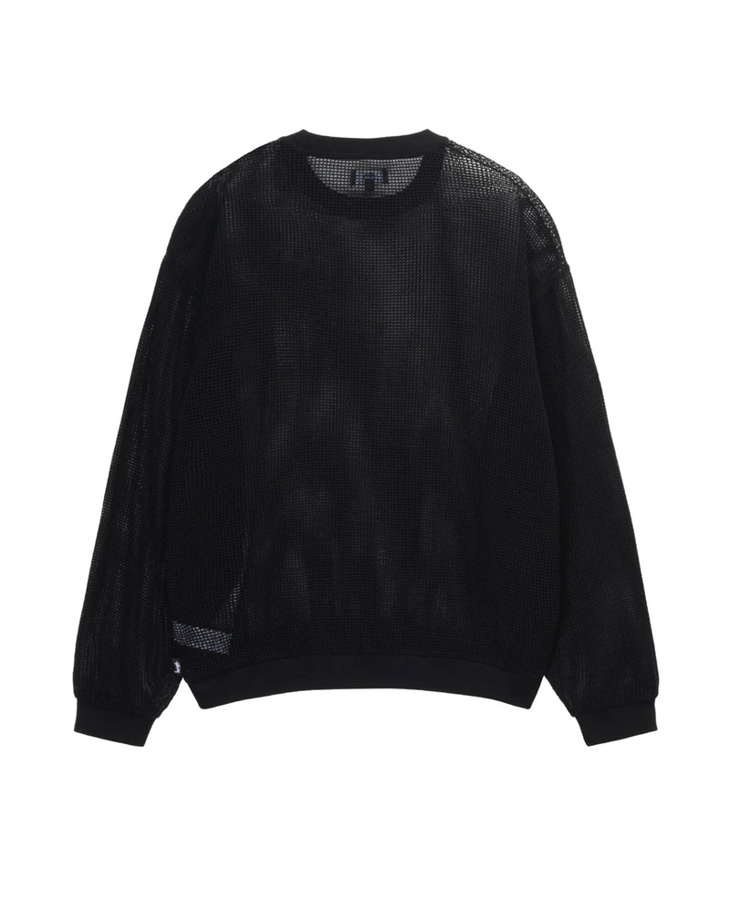 Cotton Mesh Long Sleeve Crew Black - 2