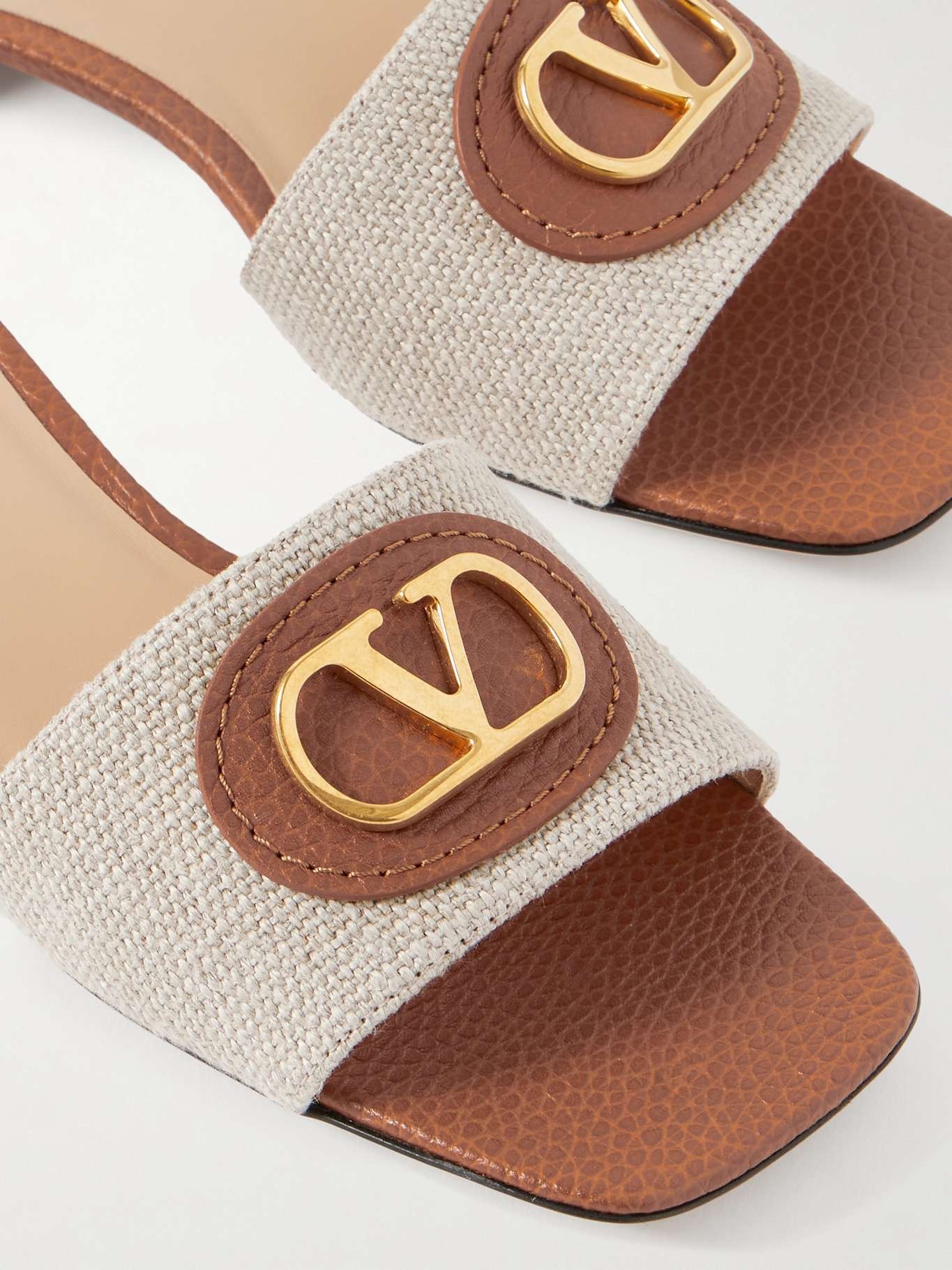 VLogo embellished textured-leather and canvas slides Neutral - 4