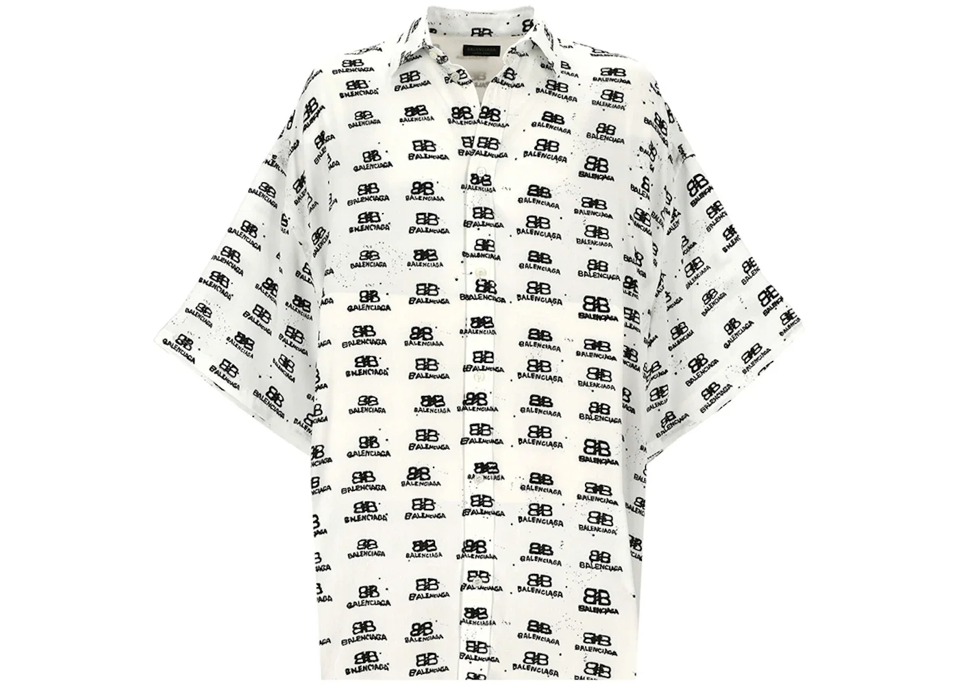 Balenciaga Hand Drawn BB Icon Oversize Viscose Shirt White/Black - 1