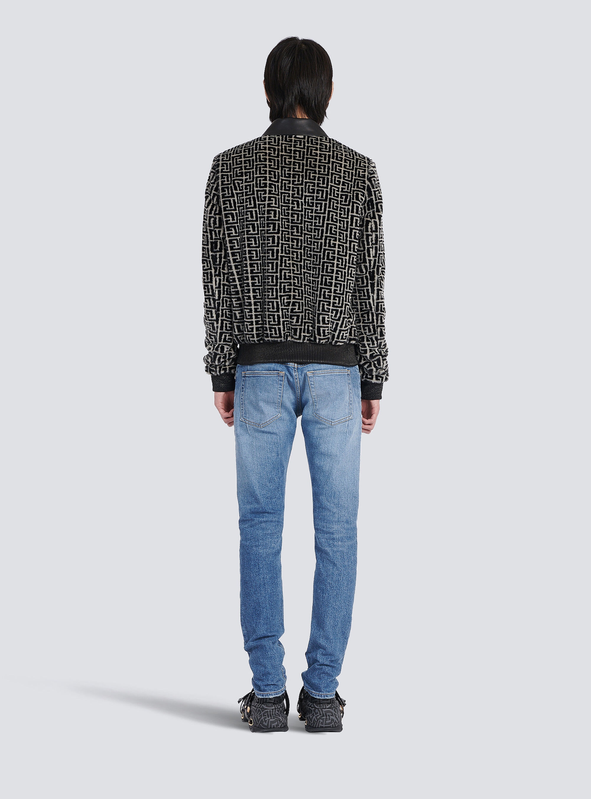 Faux fur bomber jacket with Balmain monogram - 4