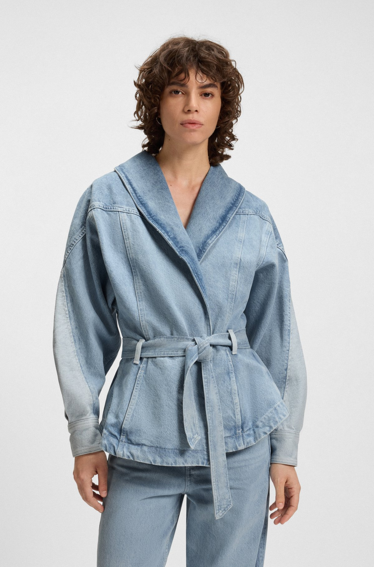 PEPLUM-HEM JACKET IN BLUE RIGID DENIM WITH BELT - 2