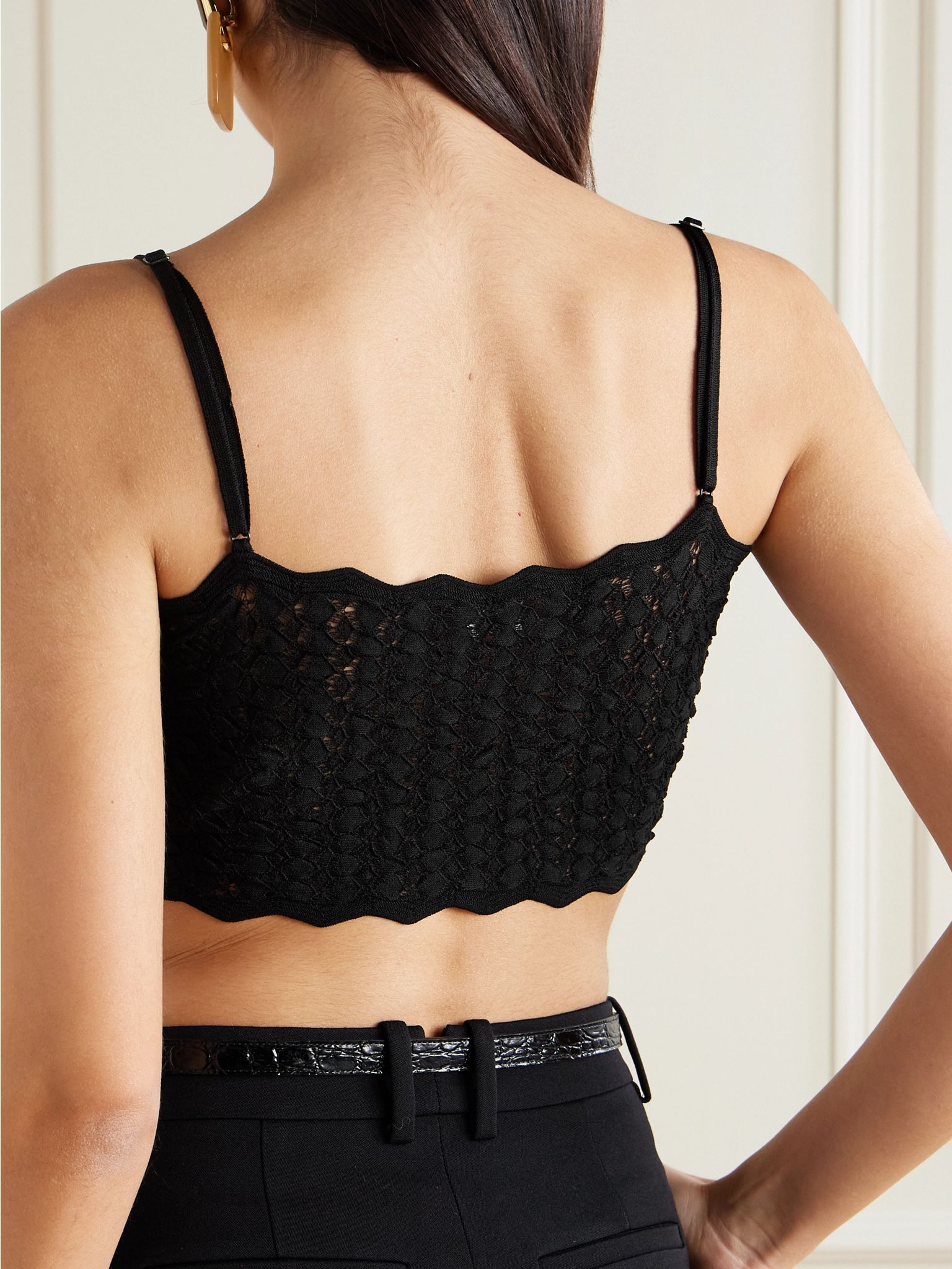 Cropped open-knit top Black - 4