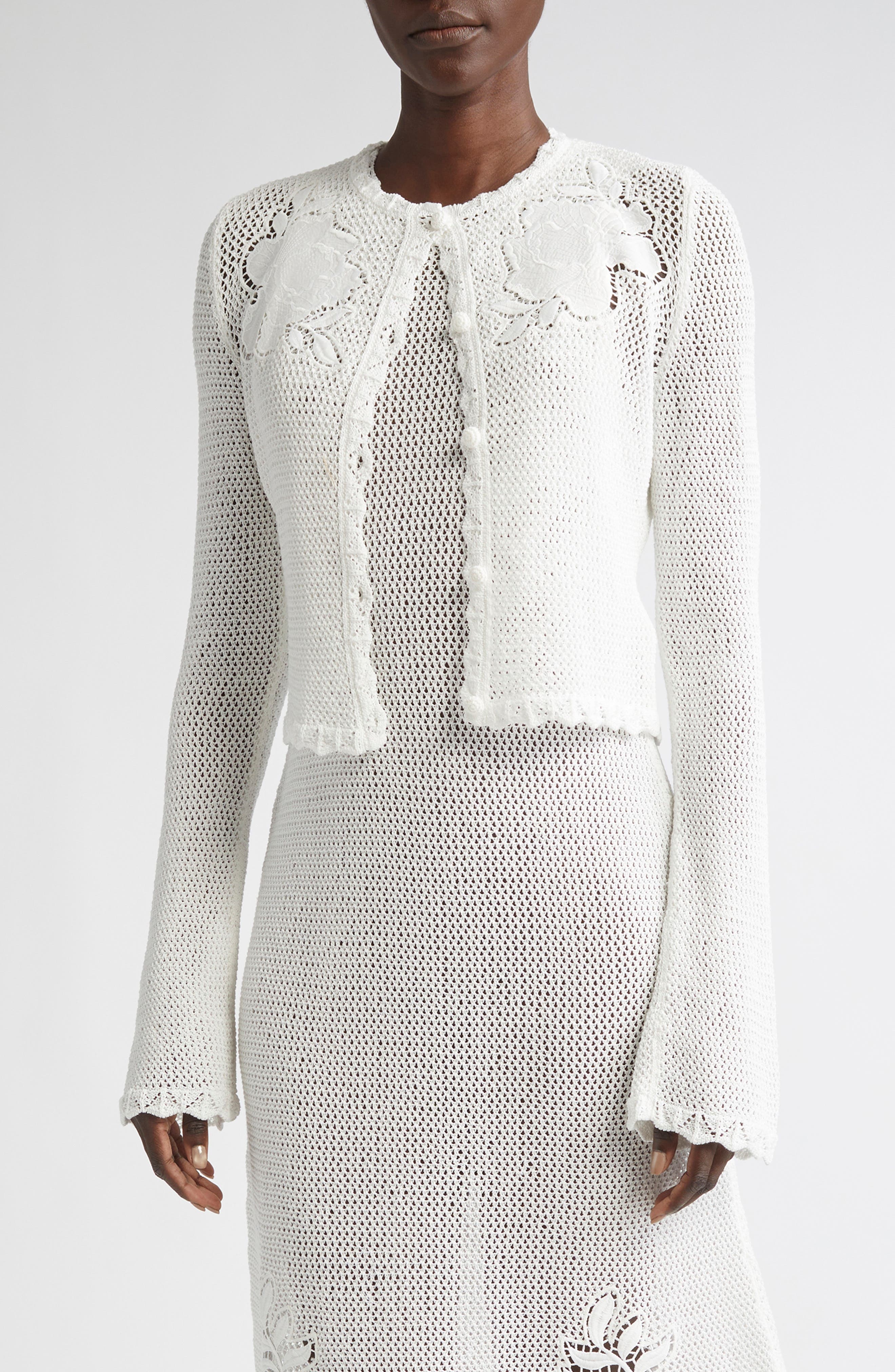 Erdem Long Sleeve Open Knit Cardigan in Ivory at Nordstrom - 1