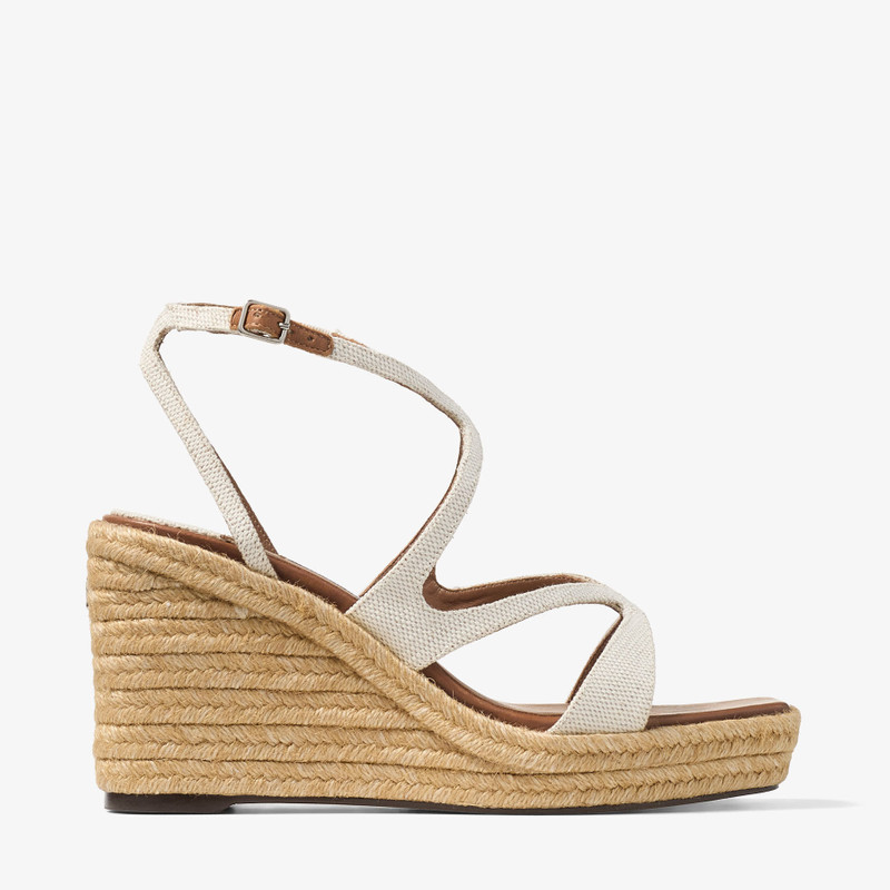 Ayla 85 Tan Soft Vacchetta and Recycled Canvas Wedge 1