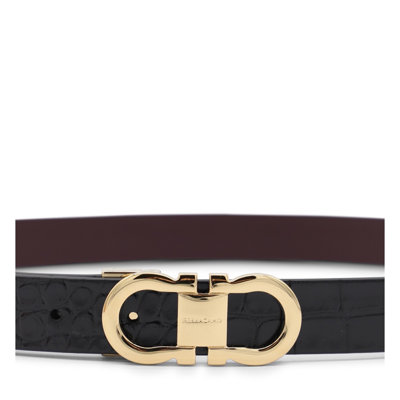 black and dark barolo leather reversible gancini belt - 2