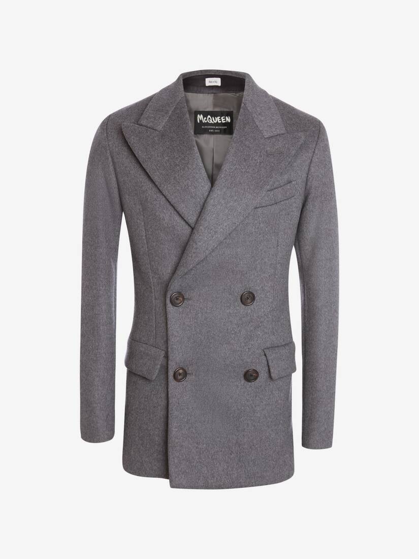 Wool Felt Tailored Double-breasted  Jacket in Medium Grey - 1