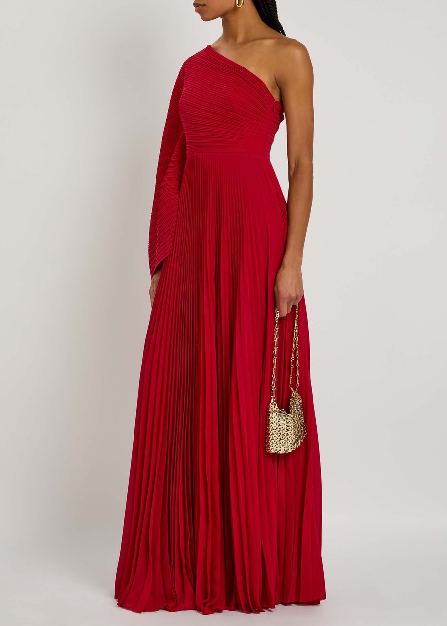 Solace London Draped One-shoulder Plissé Gown - 4