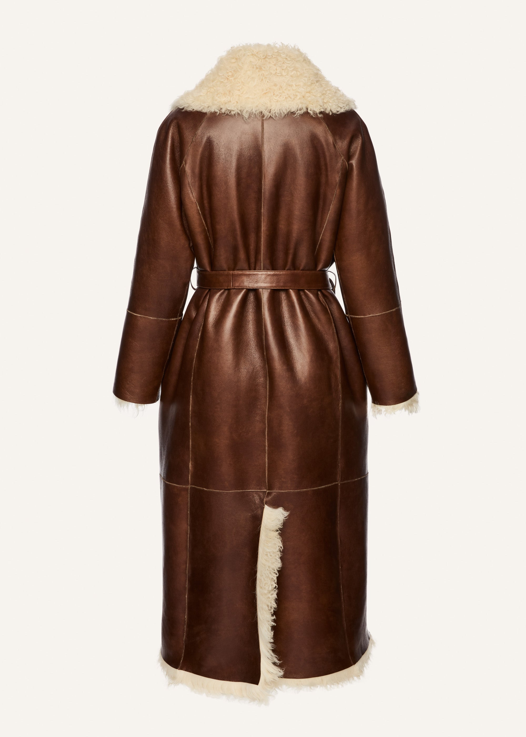 Shearling wrap coat in brown - 2