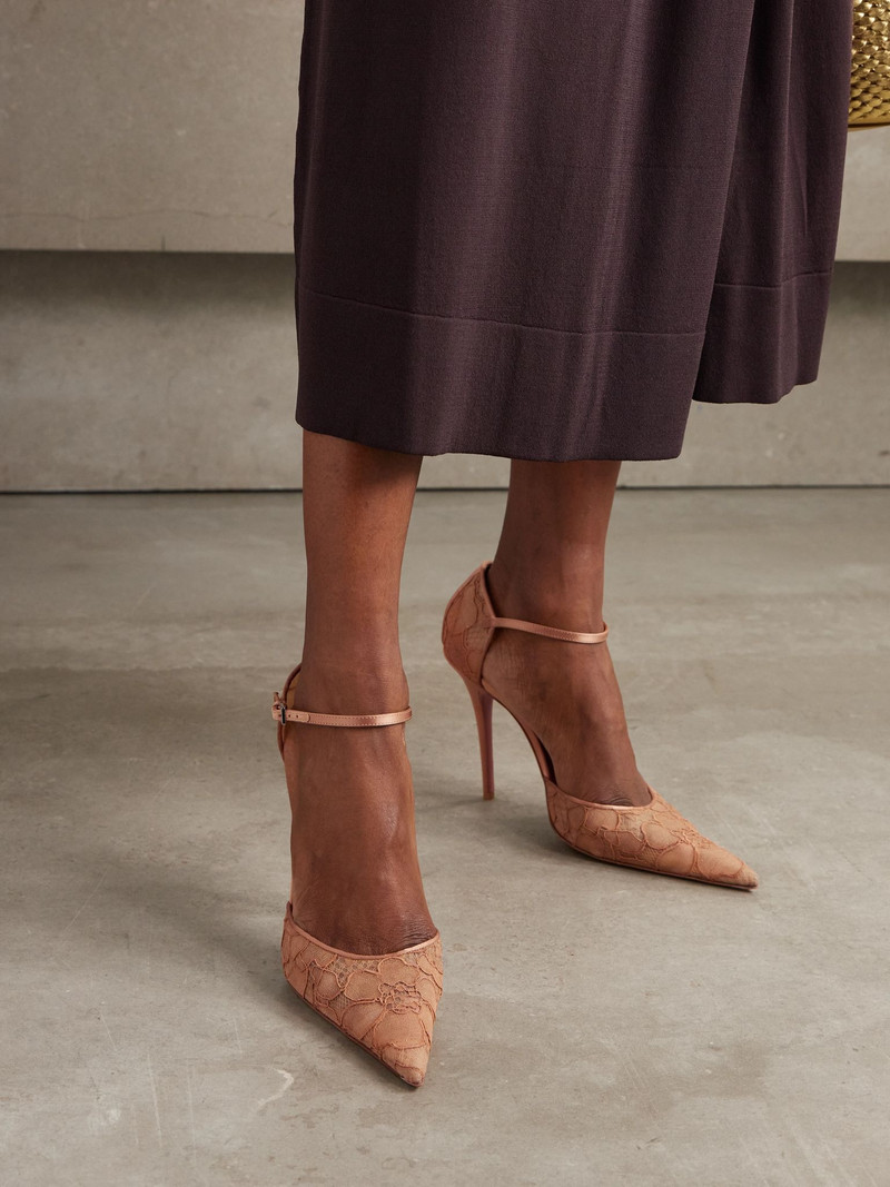 Amina Muaddi Barbara satin-trimmed corded lace pumps Neutral outlook