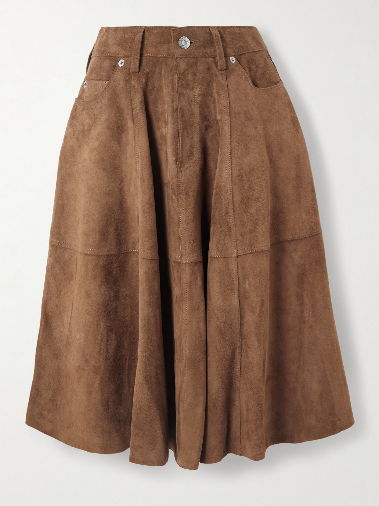 Paneled Suede Midi Skirt - 1