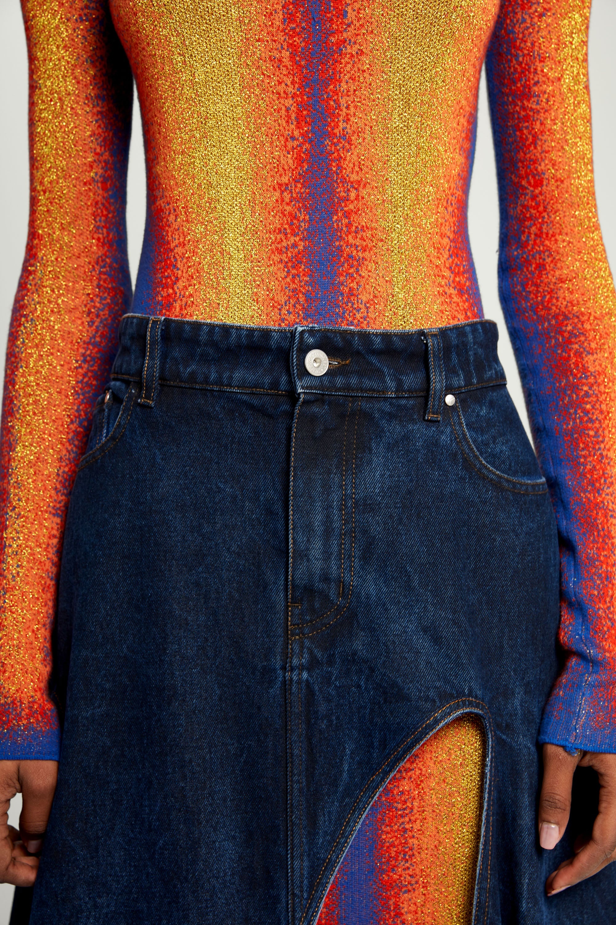 Y/Project Multi Cut Out Denim Maxi Skirt | REVERSIBLE