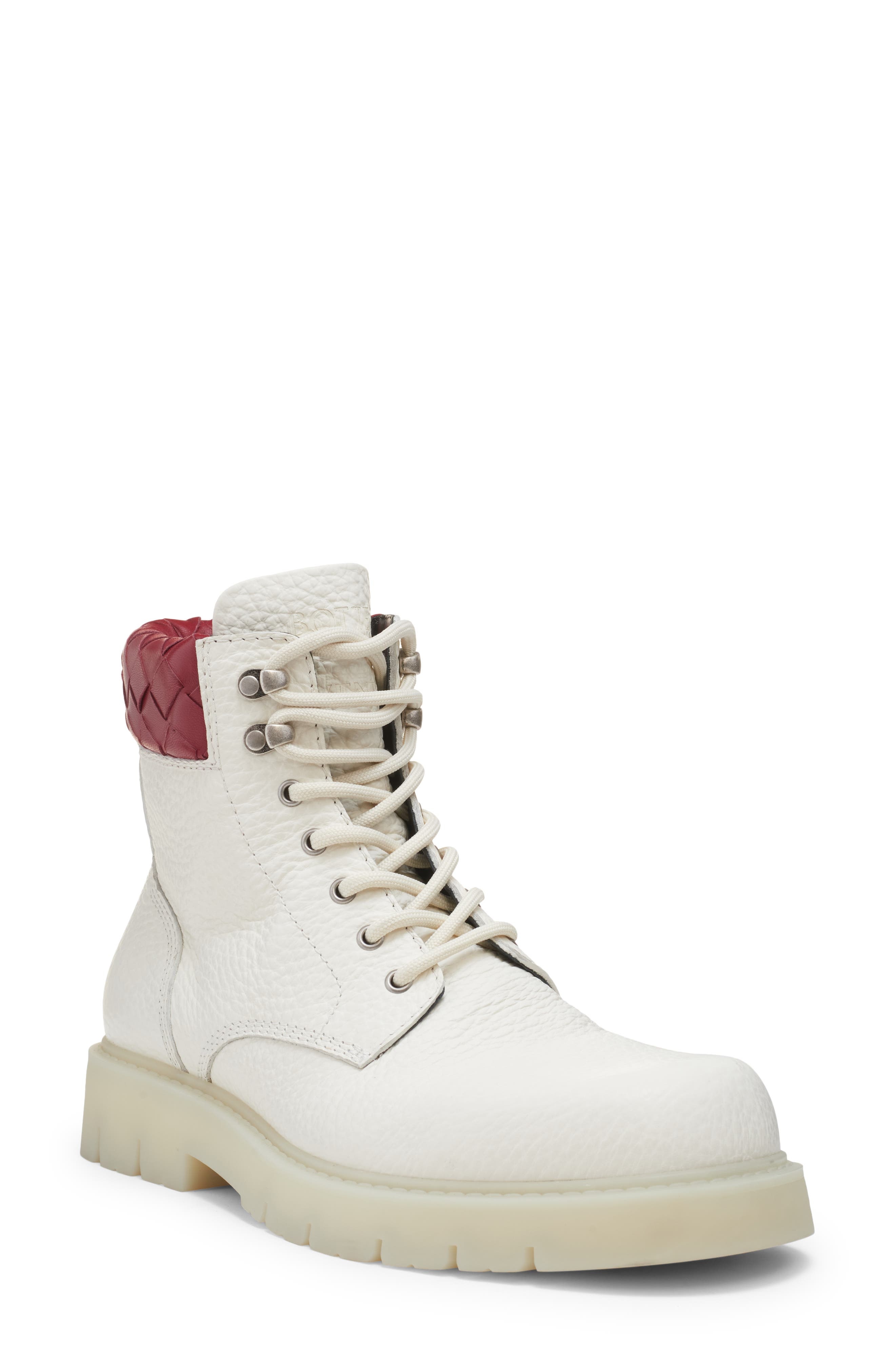 Bottega Veneta Haddock Lug Sole Lace-Up Boot in 8059 White/Deep Red at Nordstrom - 1