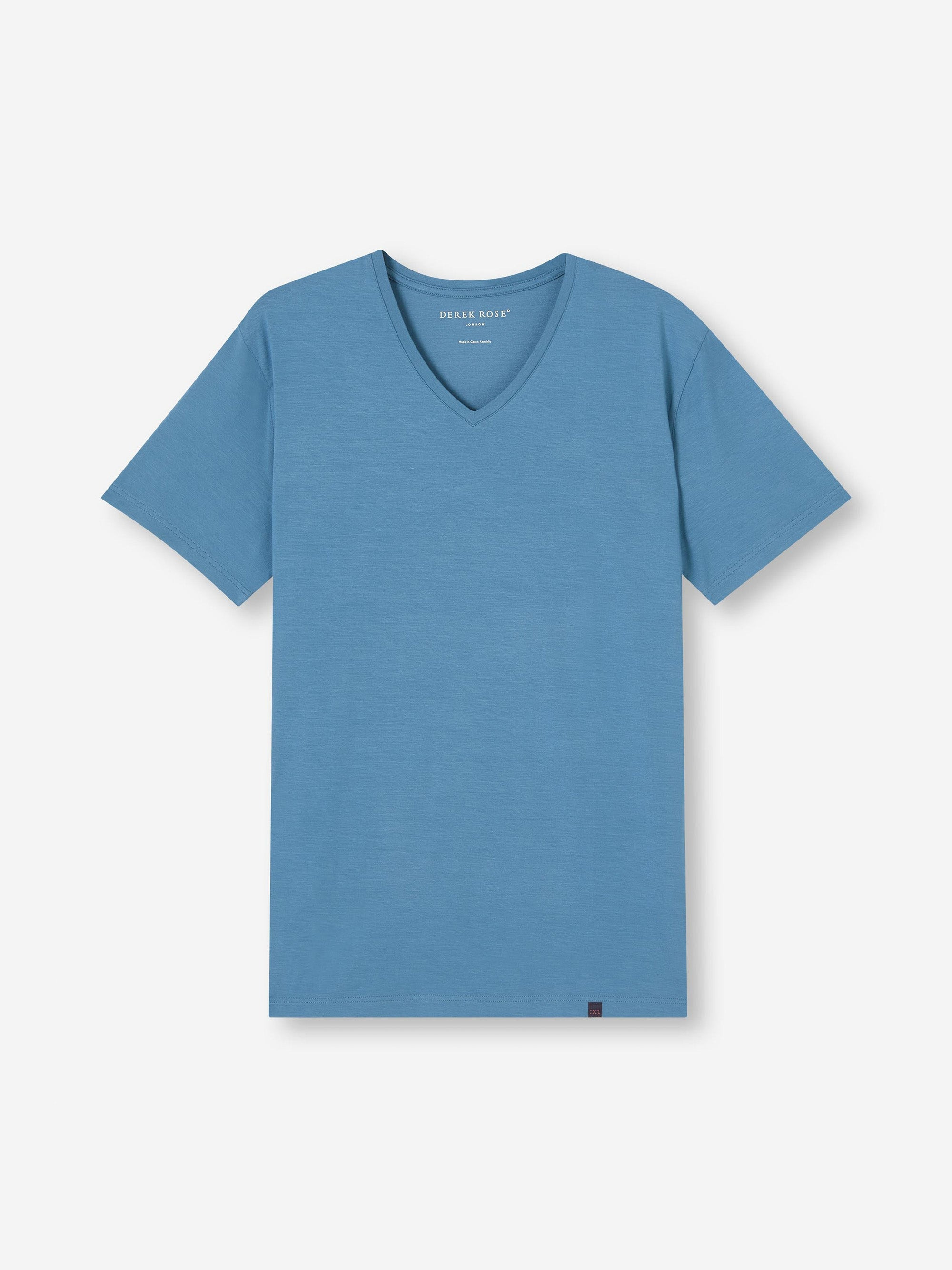 Men's V-Neck T-Shirt Basel Micro Modal Stretch Steel Blue - 2
