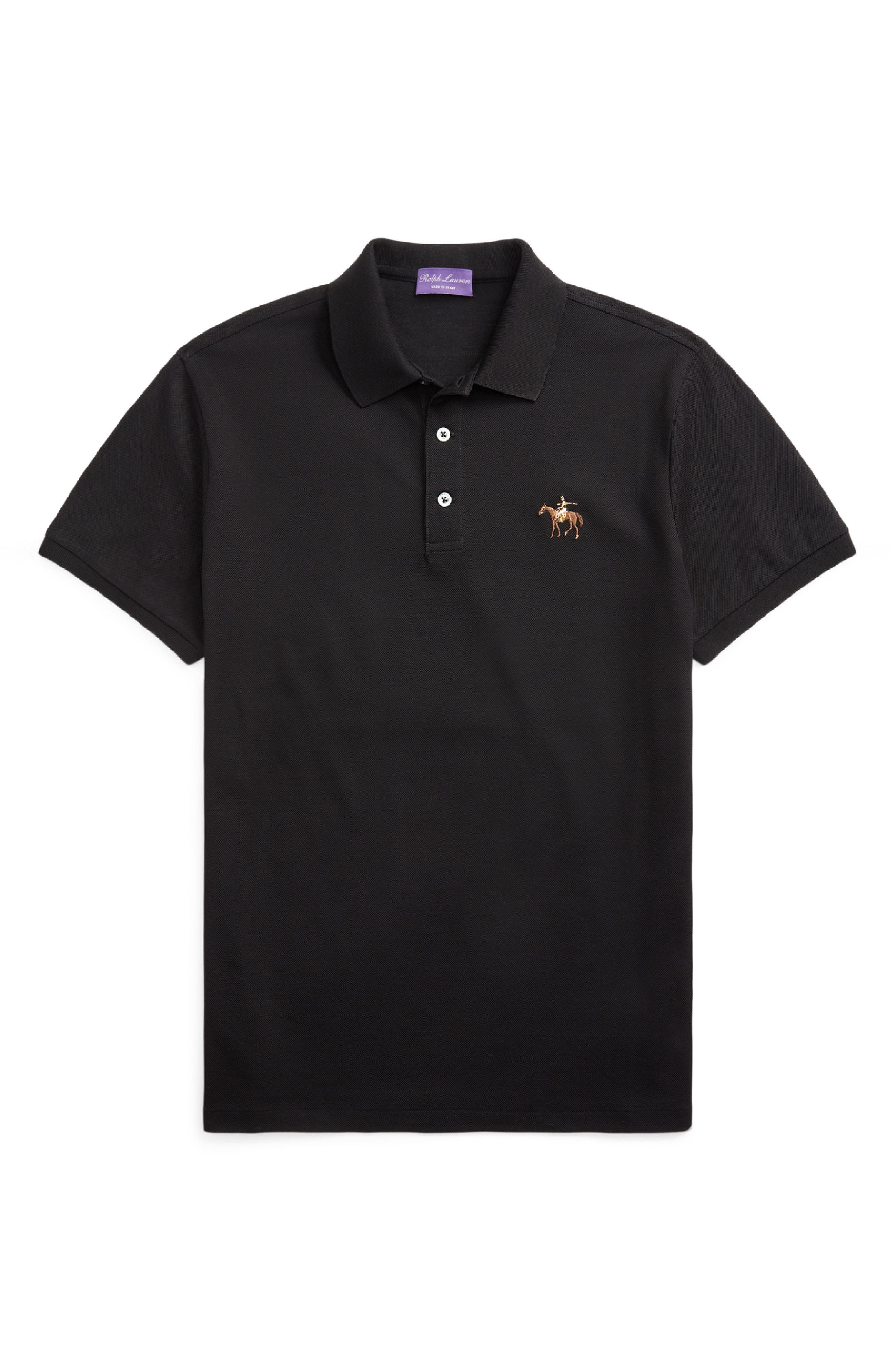Ralph Lauren Purple Label Embroidered Standing Horse Cotton Piqué Polo in Black at Nordstrom - 4