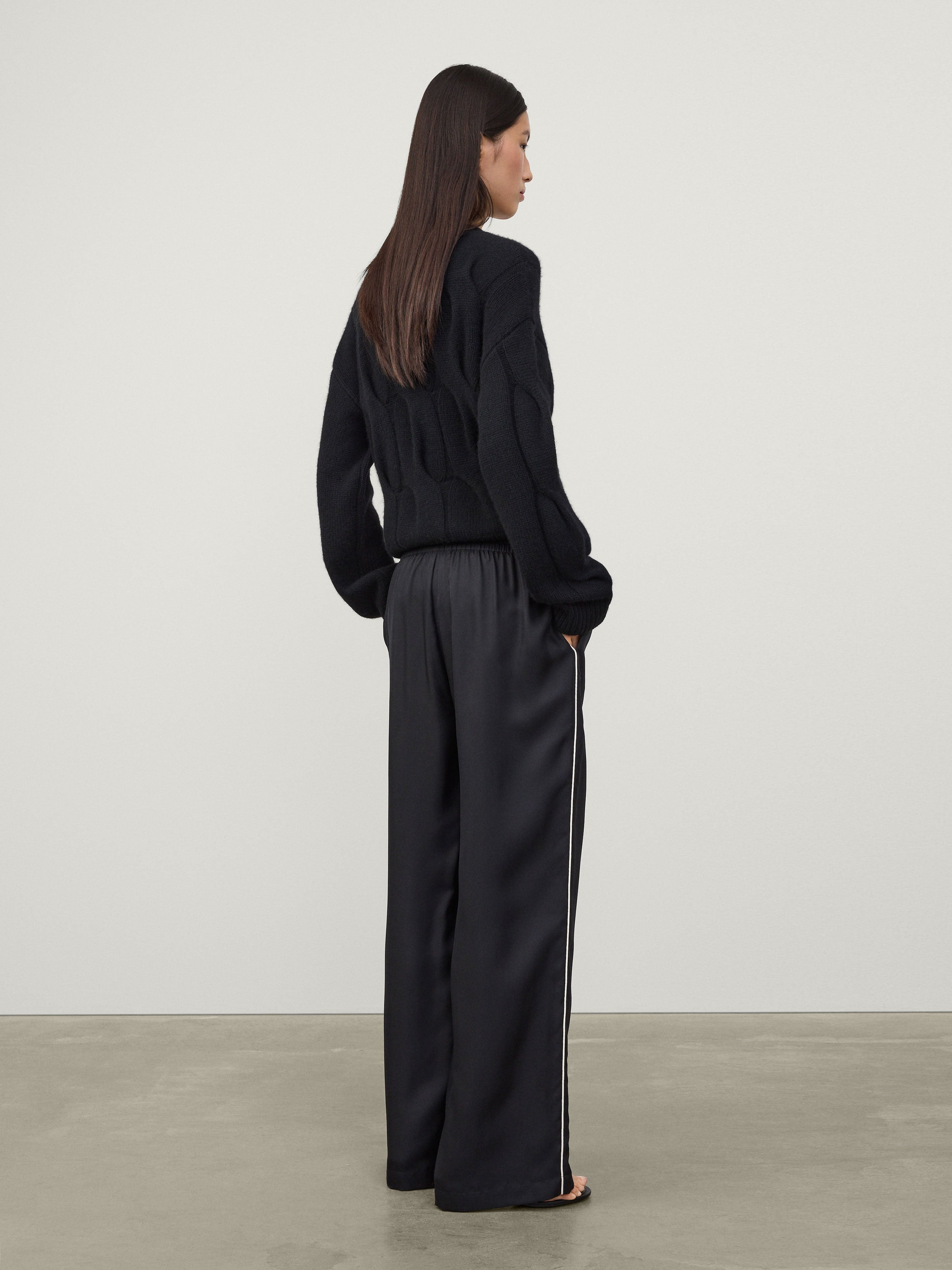 Wide Leg Trousers With Piping Detail - 4