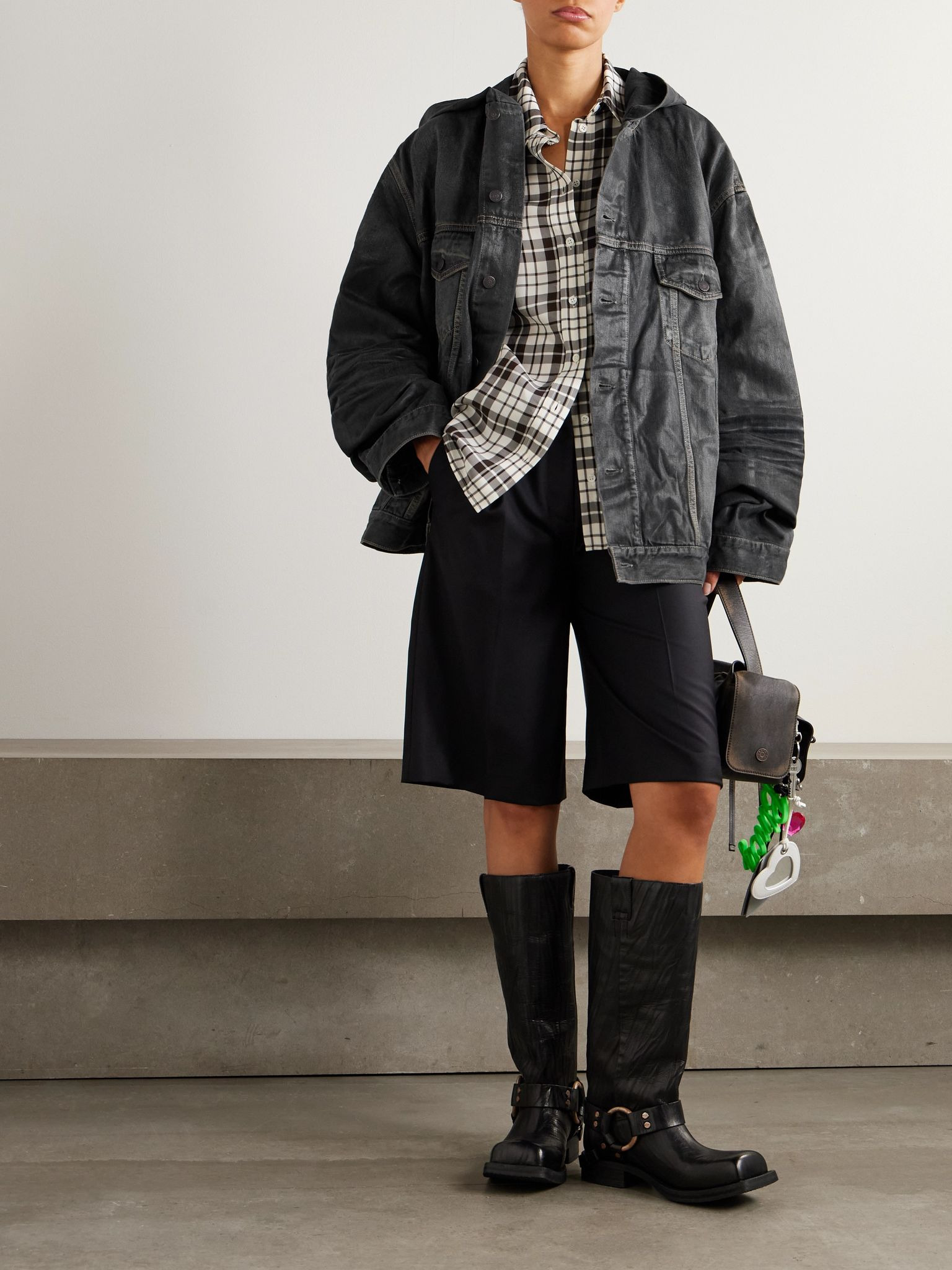 Hooded coated organic denim jacket Black - 2