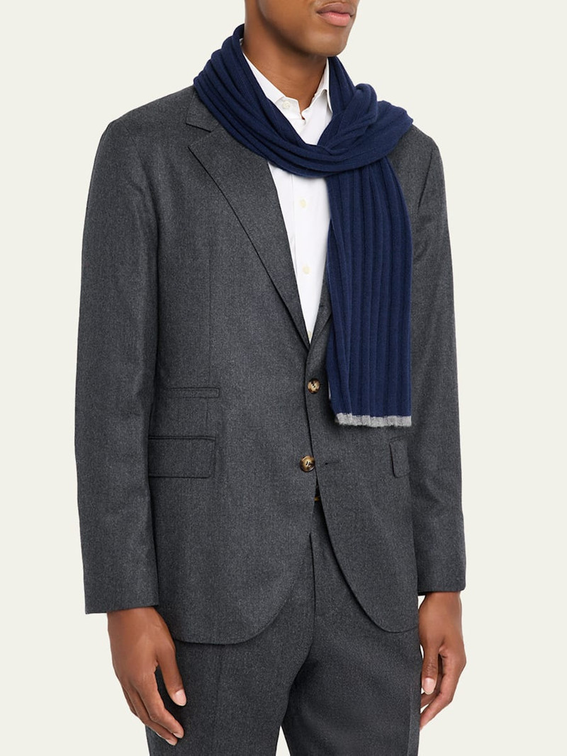 Brunello Cucinelli Men's Cashmere Ribbed Scarf outlook