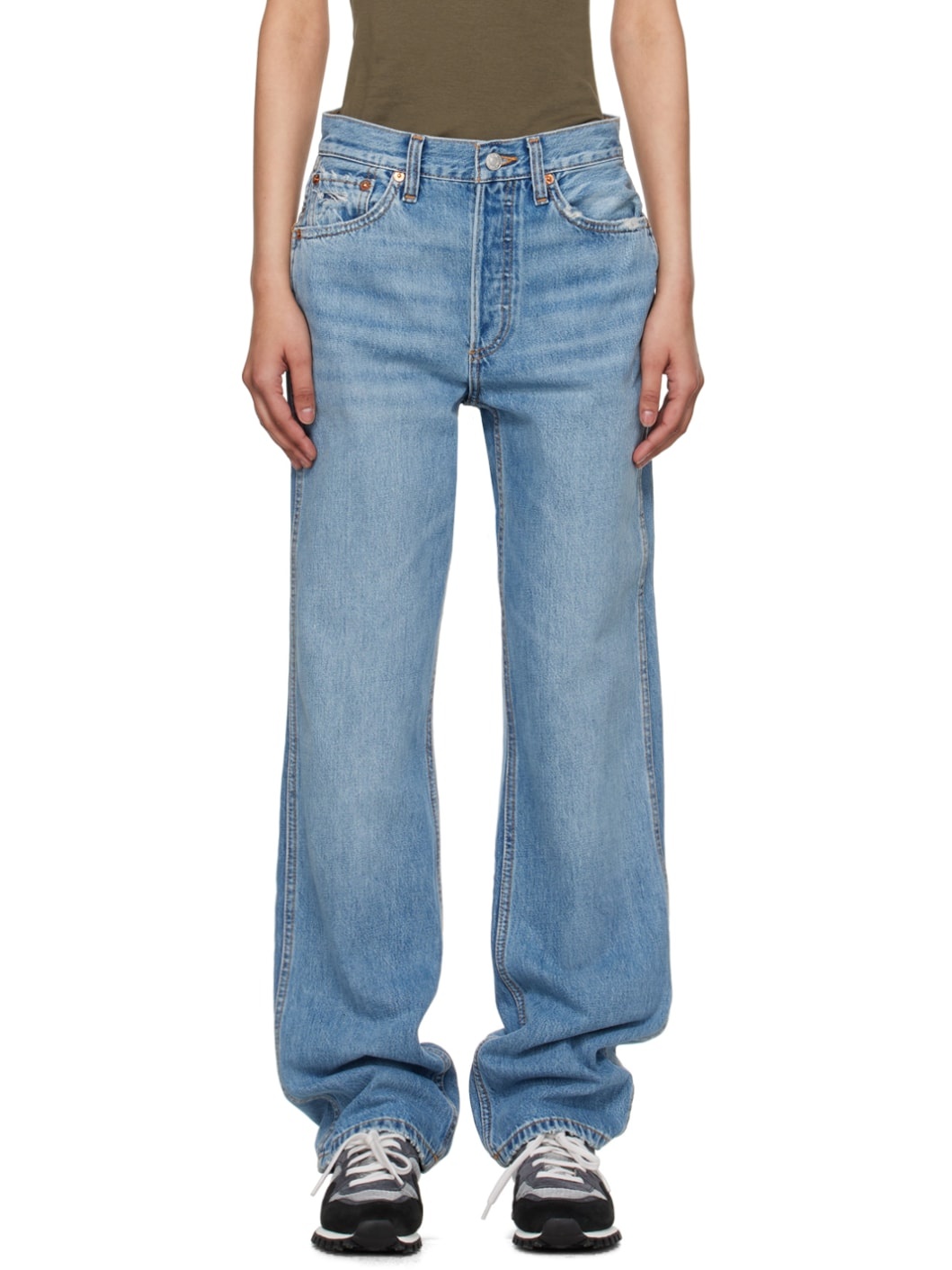 Blue 90s High Rise Loose Jeans - 1