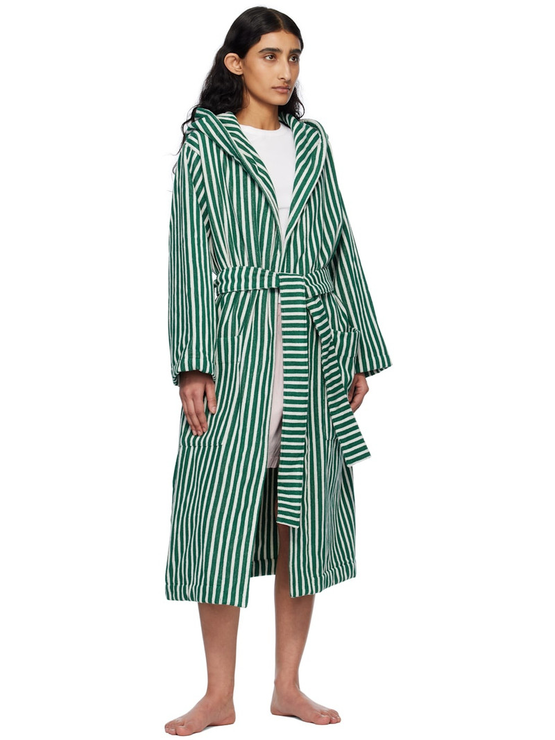TEKLA Green & White Terry Hooded Bathrobe outlook