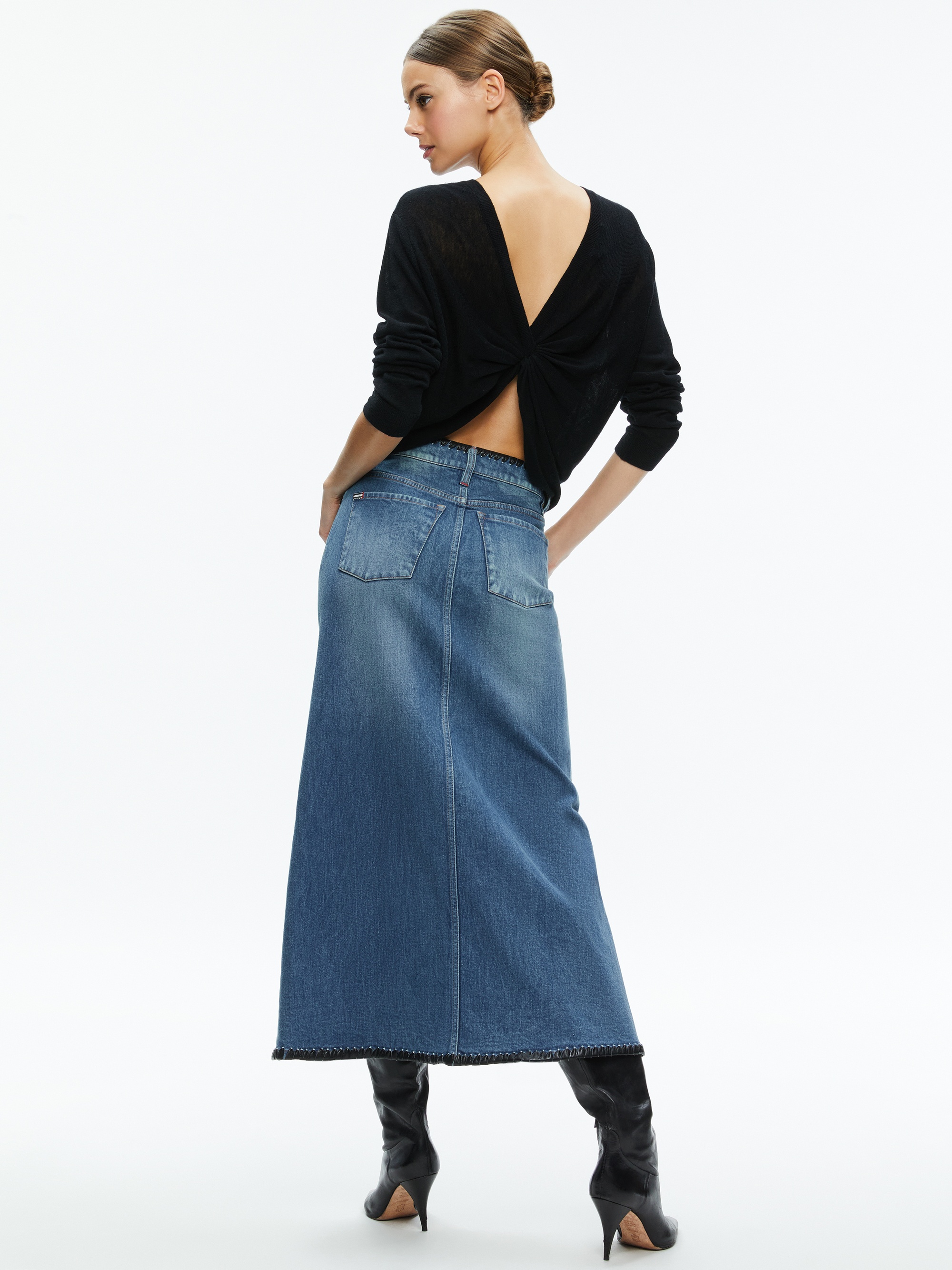 RYE DENIM MAXI SKIRT WITH VEGAN LEATHER - 3