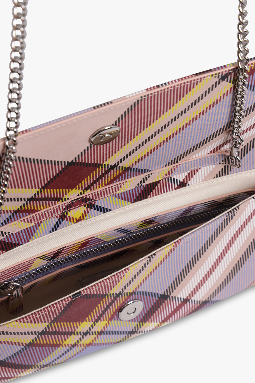 CHECK PRINT CLUTCH ON CHAIN | BLUE/BROWN - 3