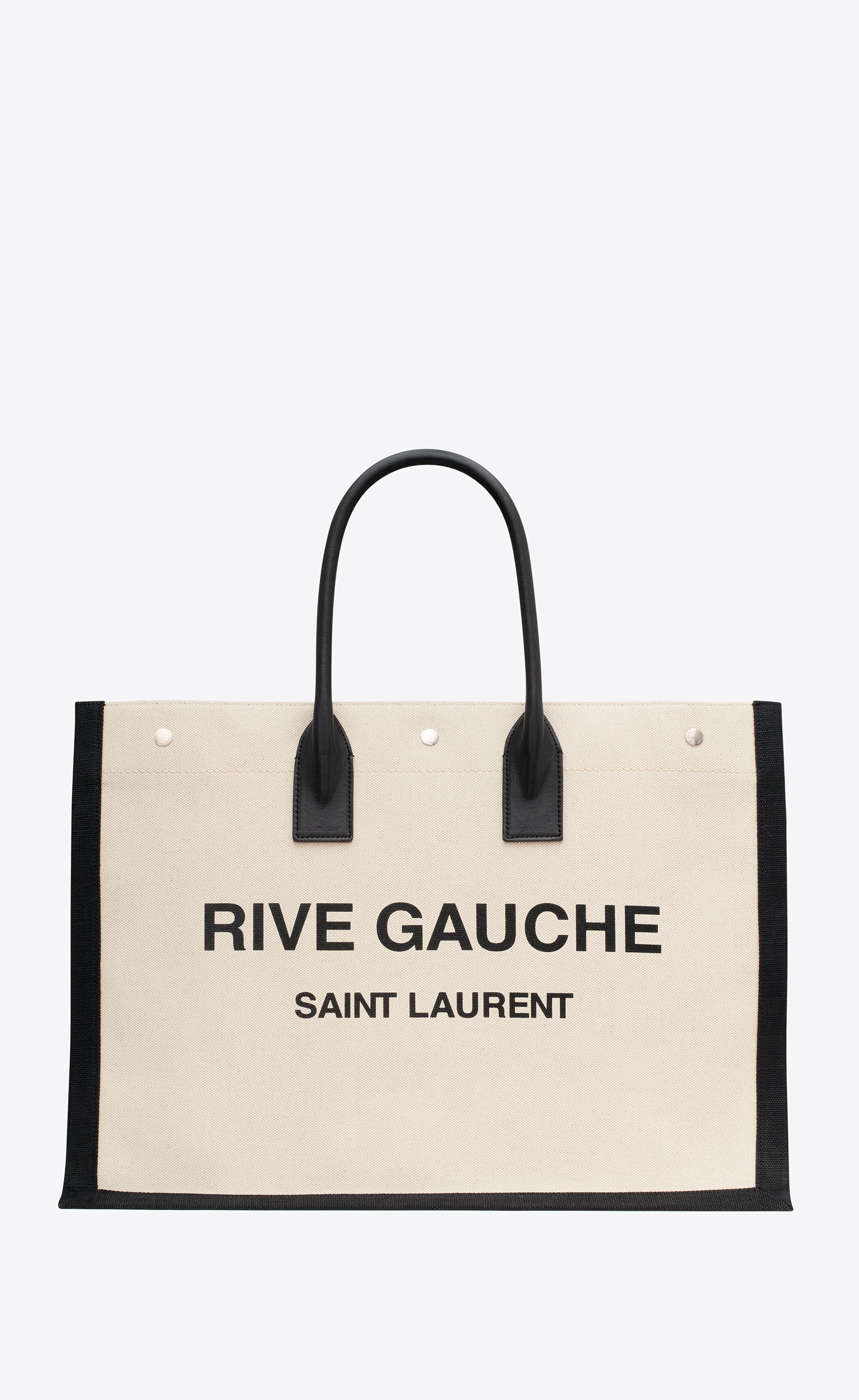 rive gauche large tote bag in canvas and smooth leather - 1