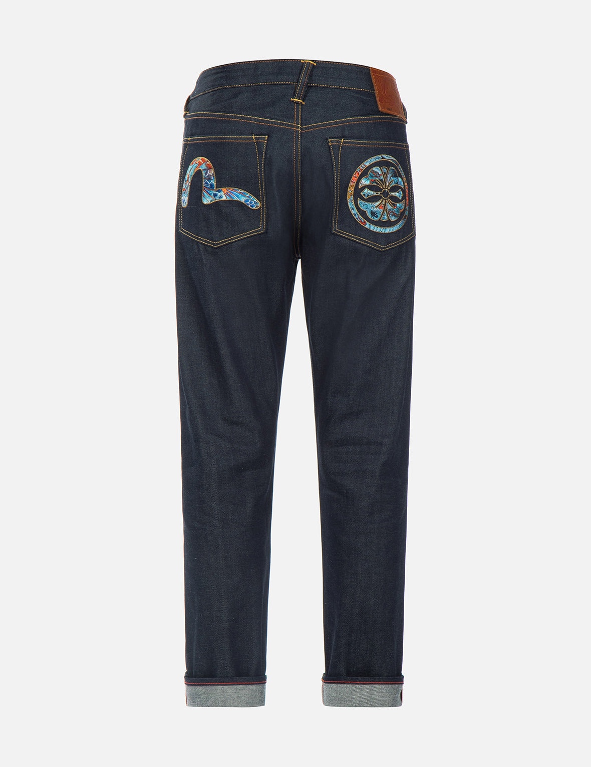 Koi Playing In Waves Pattern Seagull and Kamon Embroidery Cropped Carrot Fit Jeans #2017 - 1
