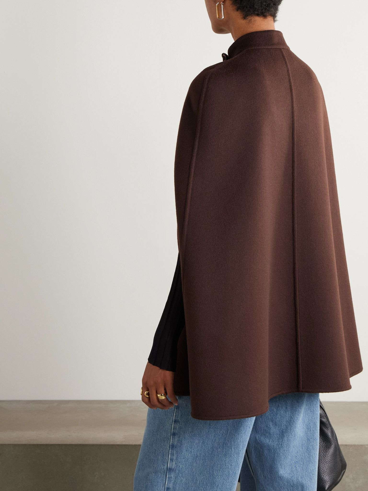 Embellished wool and silk-blend cape Brown - 3
