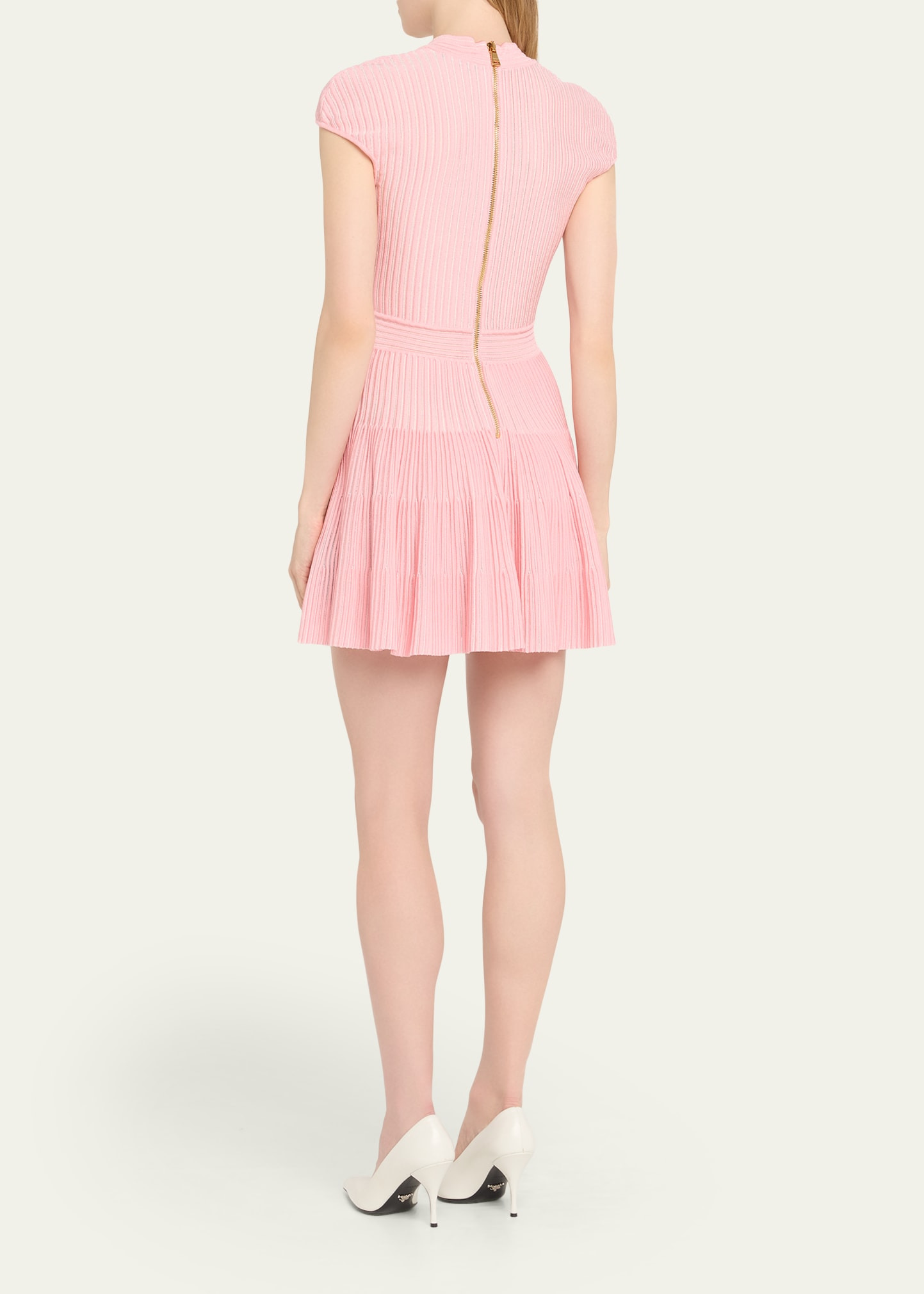 Short-Sleeve Flechage Knit Flare Mini Dress - 3