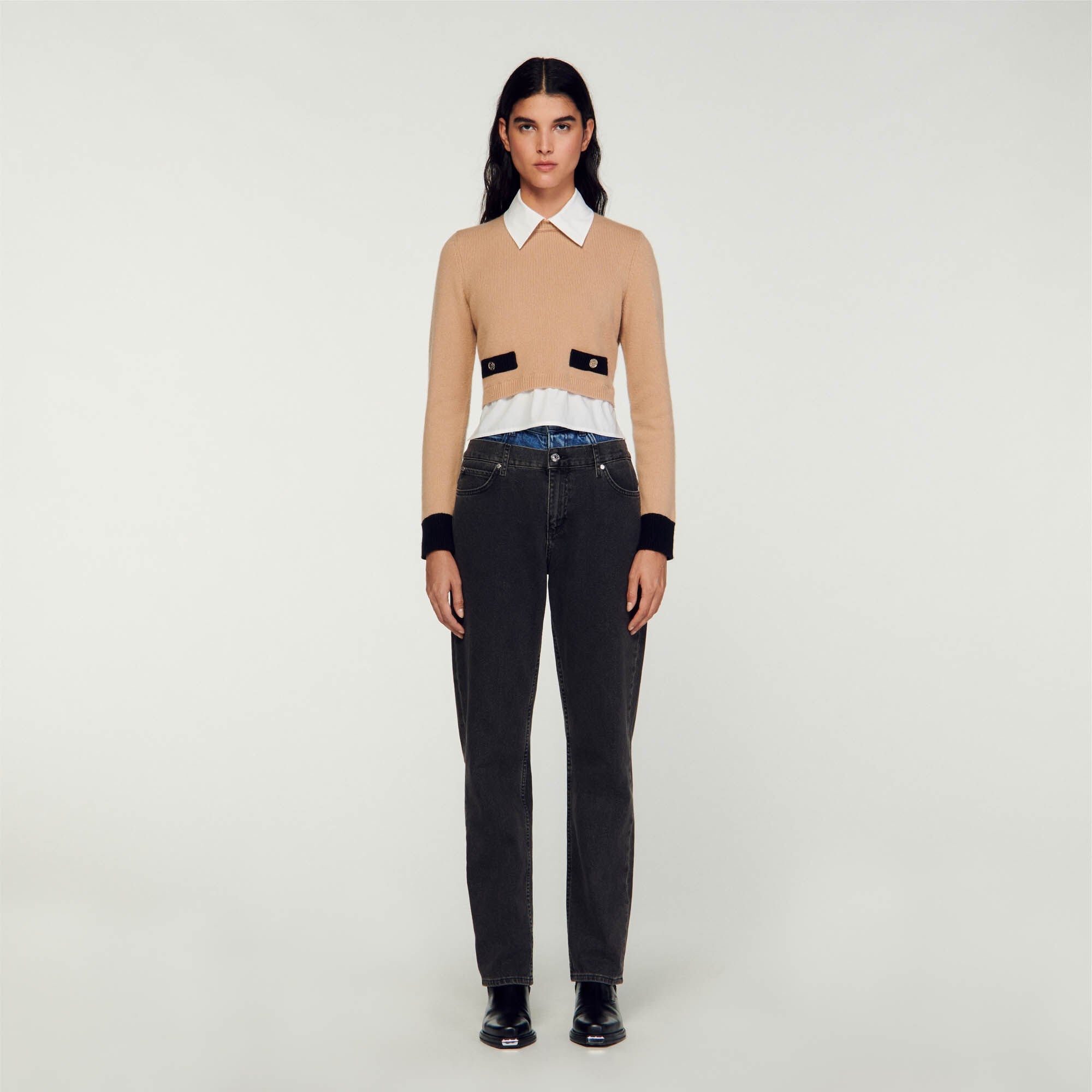 CROPPED WOOL AND CASHMERE SWEATER - 3