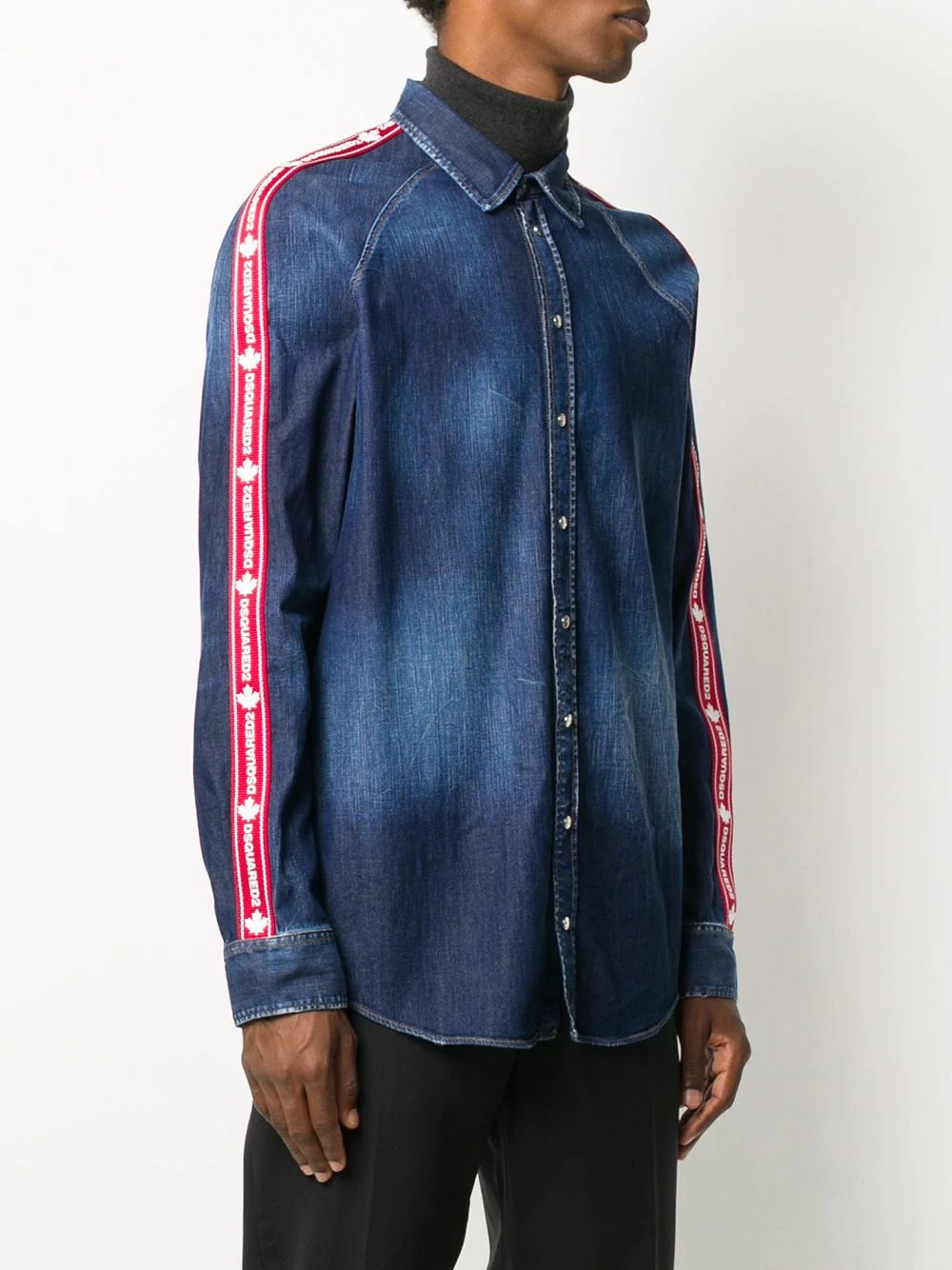 side-stripe denim shirt - 3