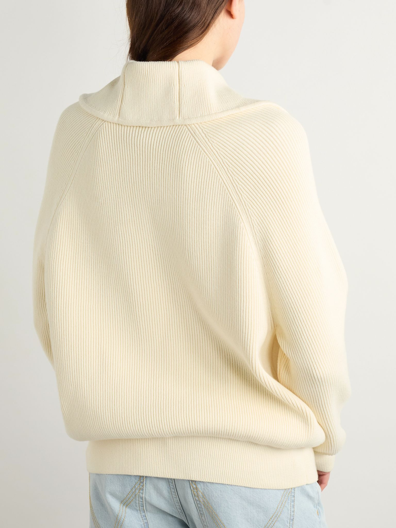 Ribbed cotton cardigan Cream - 3