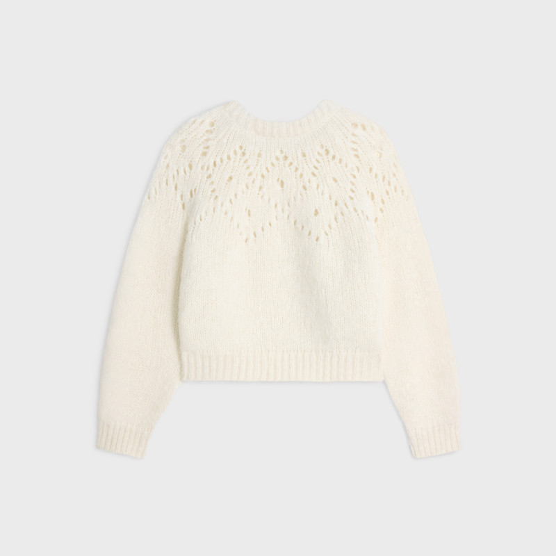 CELINE crew neck fair isle sweater in alpaca wool pointelle outlook