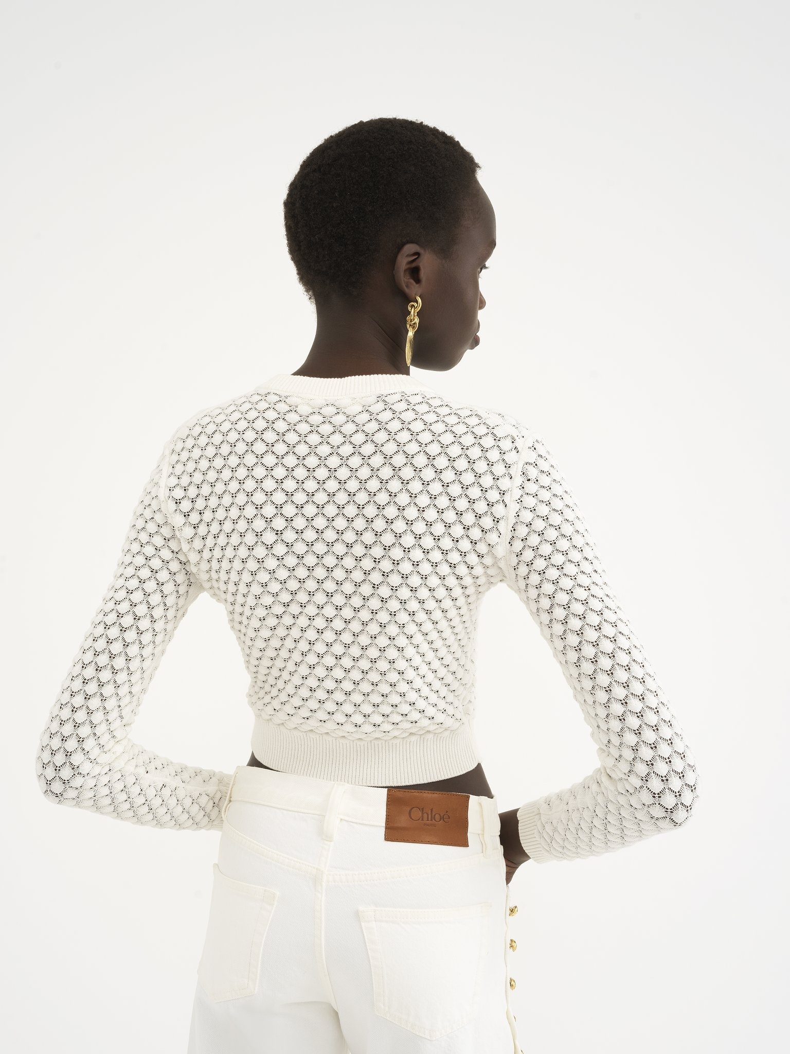 CROPPED SWEATER IN COTTON POINTELLE KNIT - 5