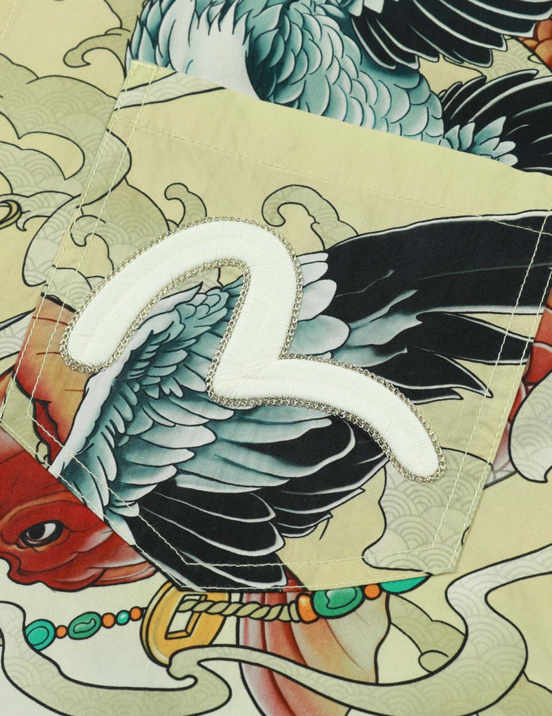 COLORFUL SEAGULL AND CARP PRINT LOOSE FIT SHORT SLEEVE SHIRT 7