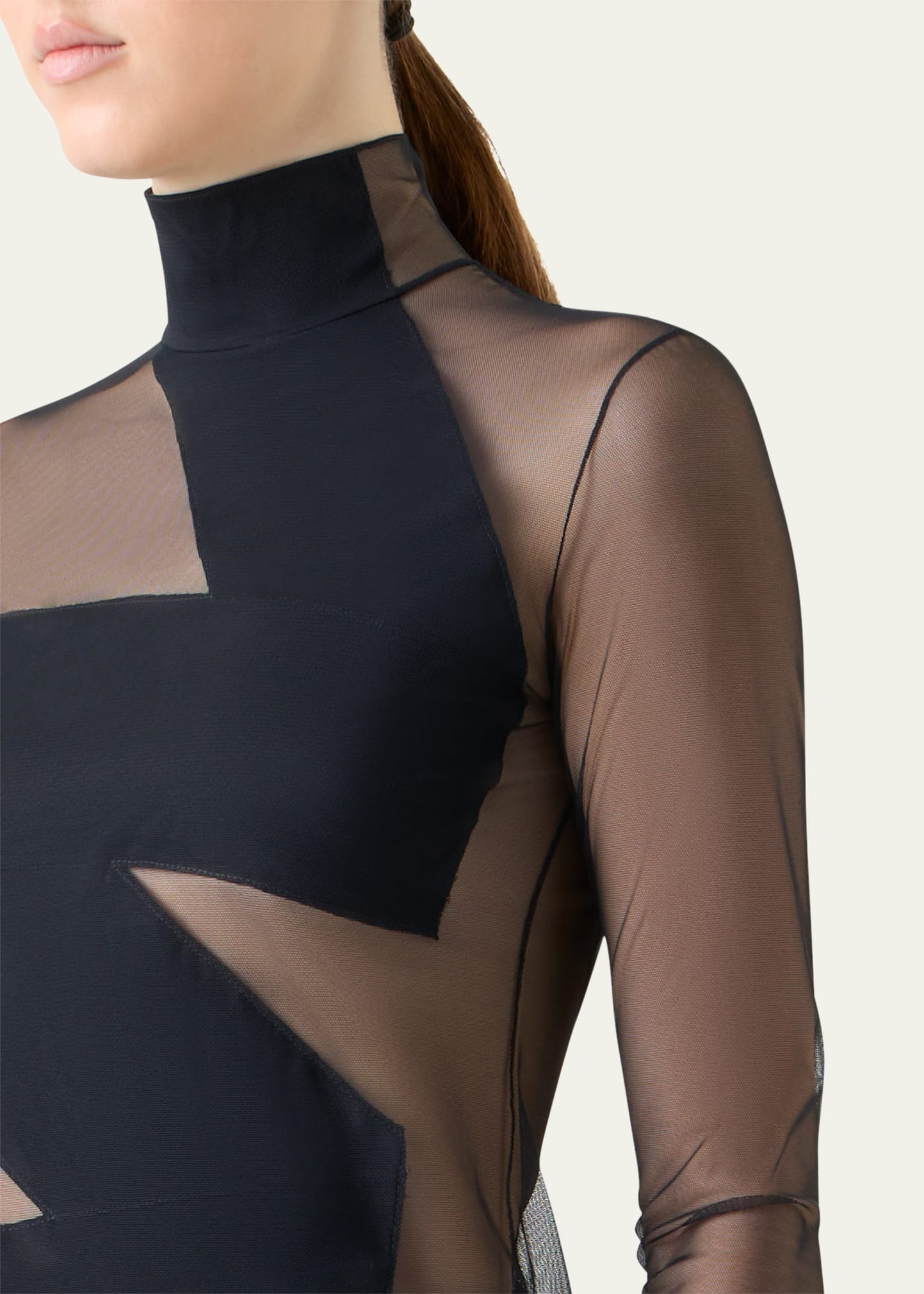 Mock-Neck Zigzag Tulle Long-Sleeve Top - 5