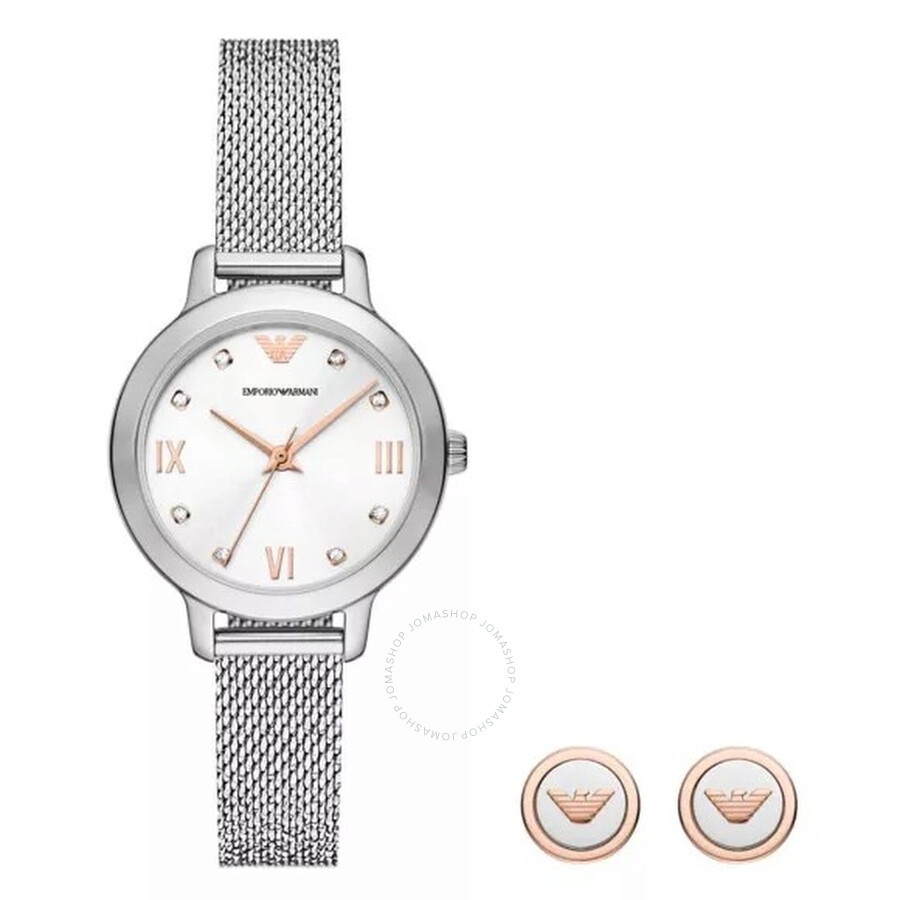 Emporio Armani Cleo Quartz Crystal Silver Dial Ladies Watch AR80065SET - 1