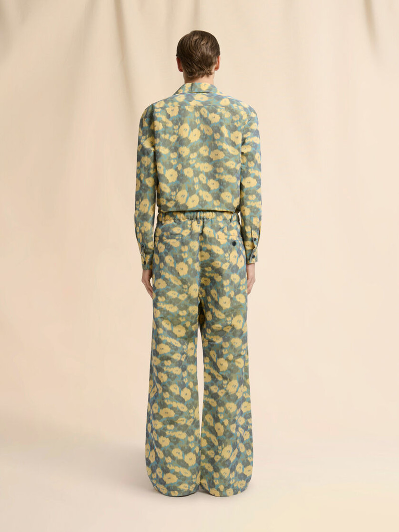 GREEN LINEN BLEND TROUSERS WITH FLORAL PRINT 3